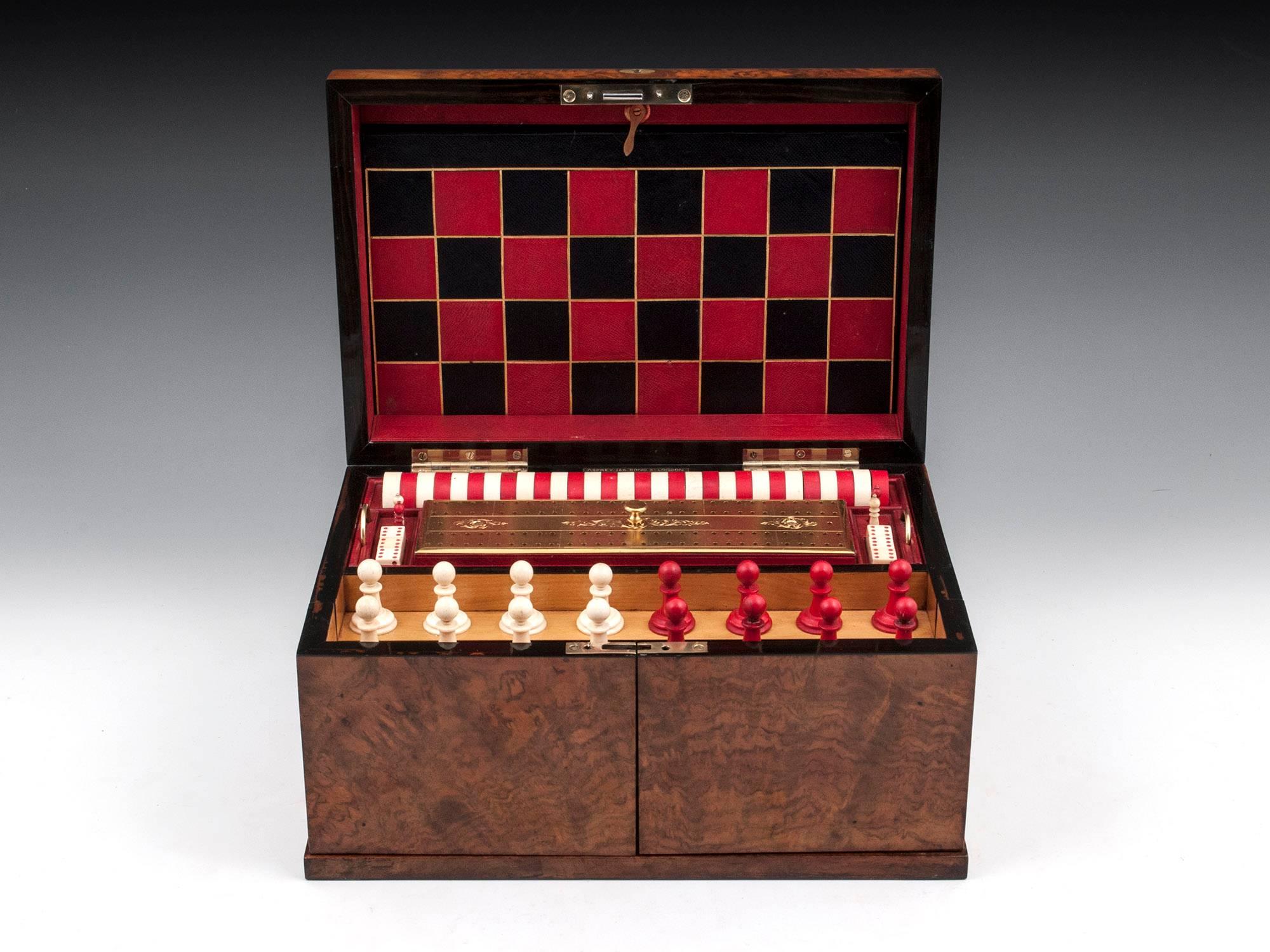 Asprey Burr Walnut Games Chess Backgammon Draughts Box Compendium 19th Century 2