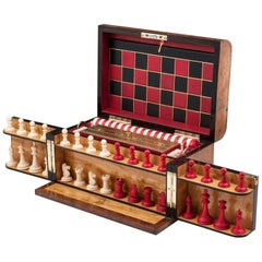 Antique Asprey Burr Walnut Games Chess Backgammon Draughts Box Compendium 19th Century