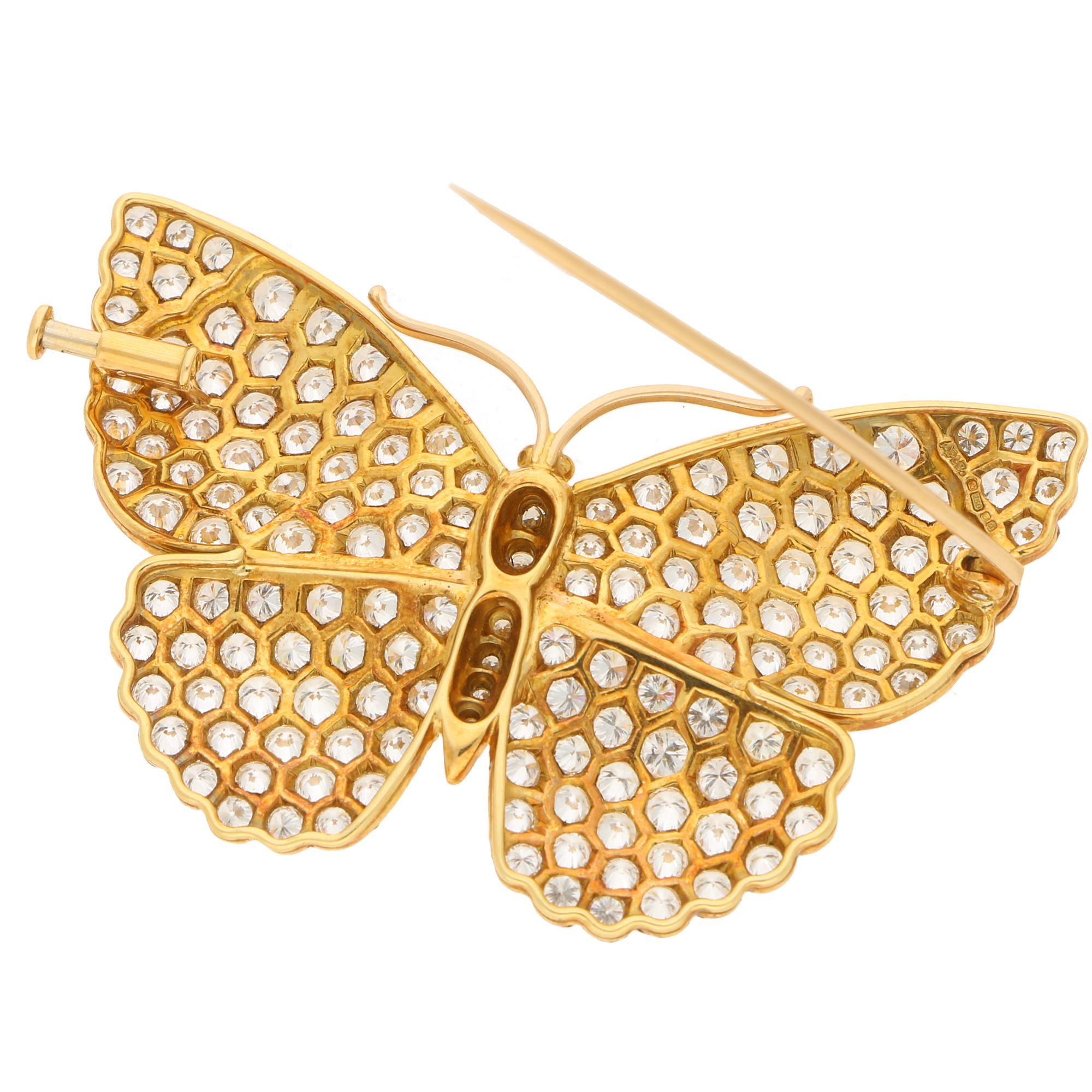 Retro Asprey Butterfly Diamond Brooch in 18 Karat Yellow Gold, circa 1997