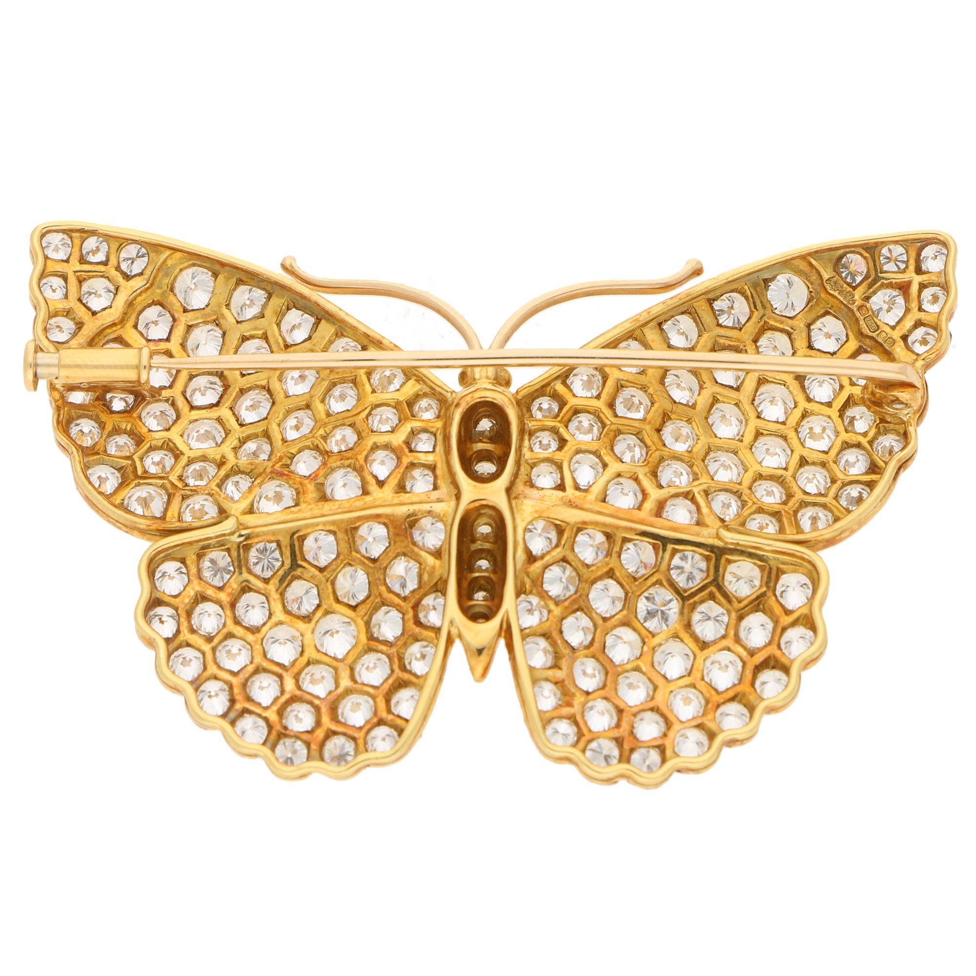 Round Cut Asprey Butterfly Diamond Brooch in 18 Karat Yellow Gold, circa 1997