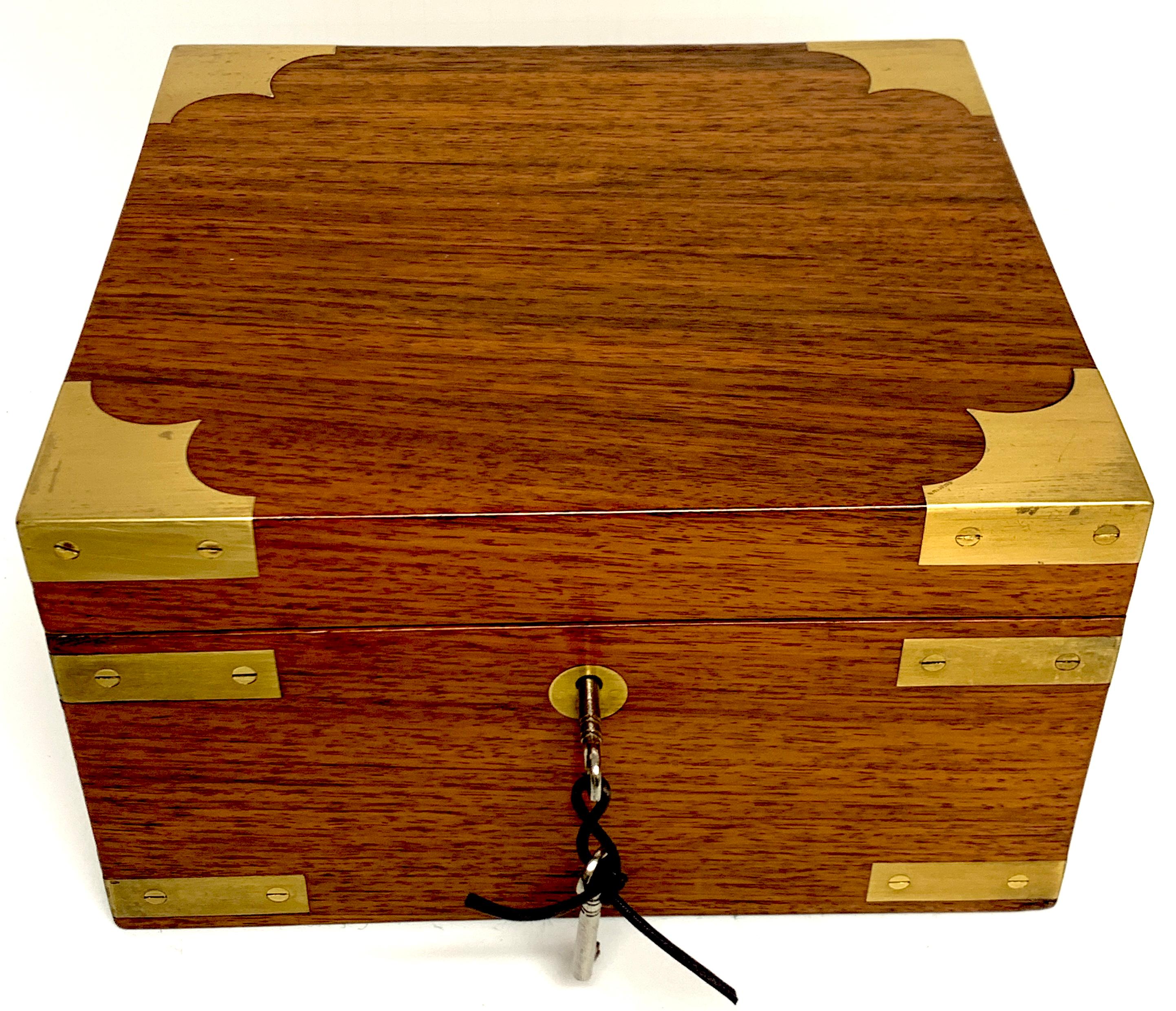 Asprey Campaign style brass mahogany humidor, with fitted 8