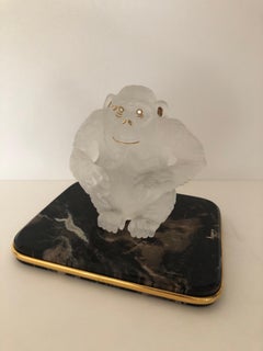 Asprey Carved Rock Crystal Gorilla Diamond Eye's and 18-Karat Gold Accents