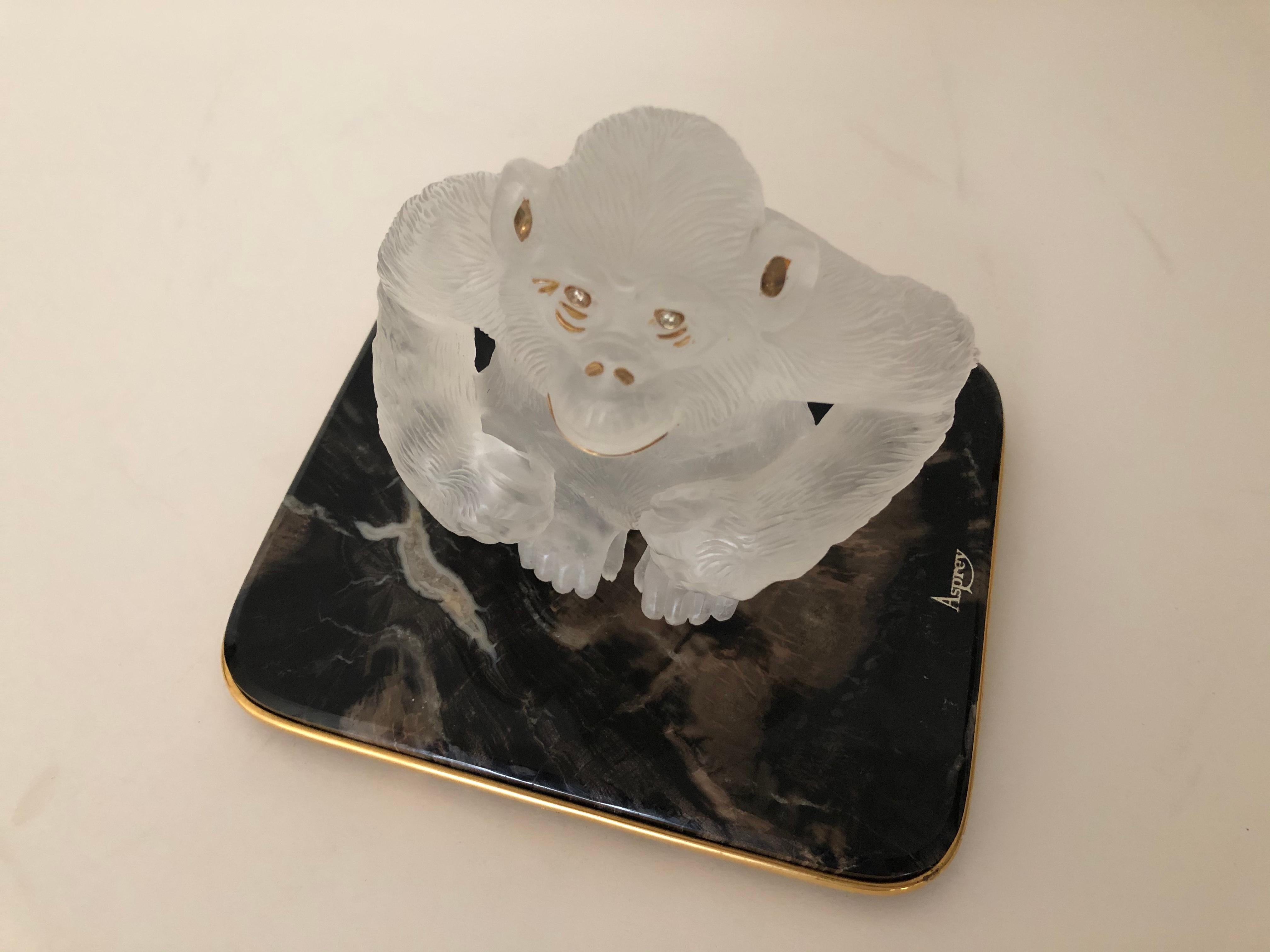 Asprey geschnitzte Bergkristall- Gorilla-Diamant-Augen und Akzente aus 18 Karat Gold (Poliert) im Angebot