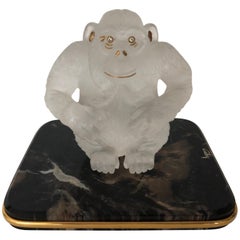 Asprey Carved Rock Crystal Gorilla Diamond Eye's and 18-Karat Gold Accents