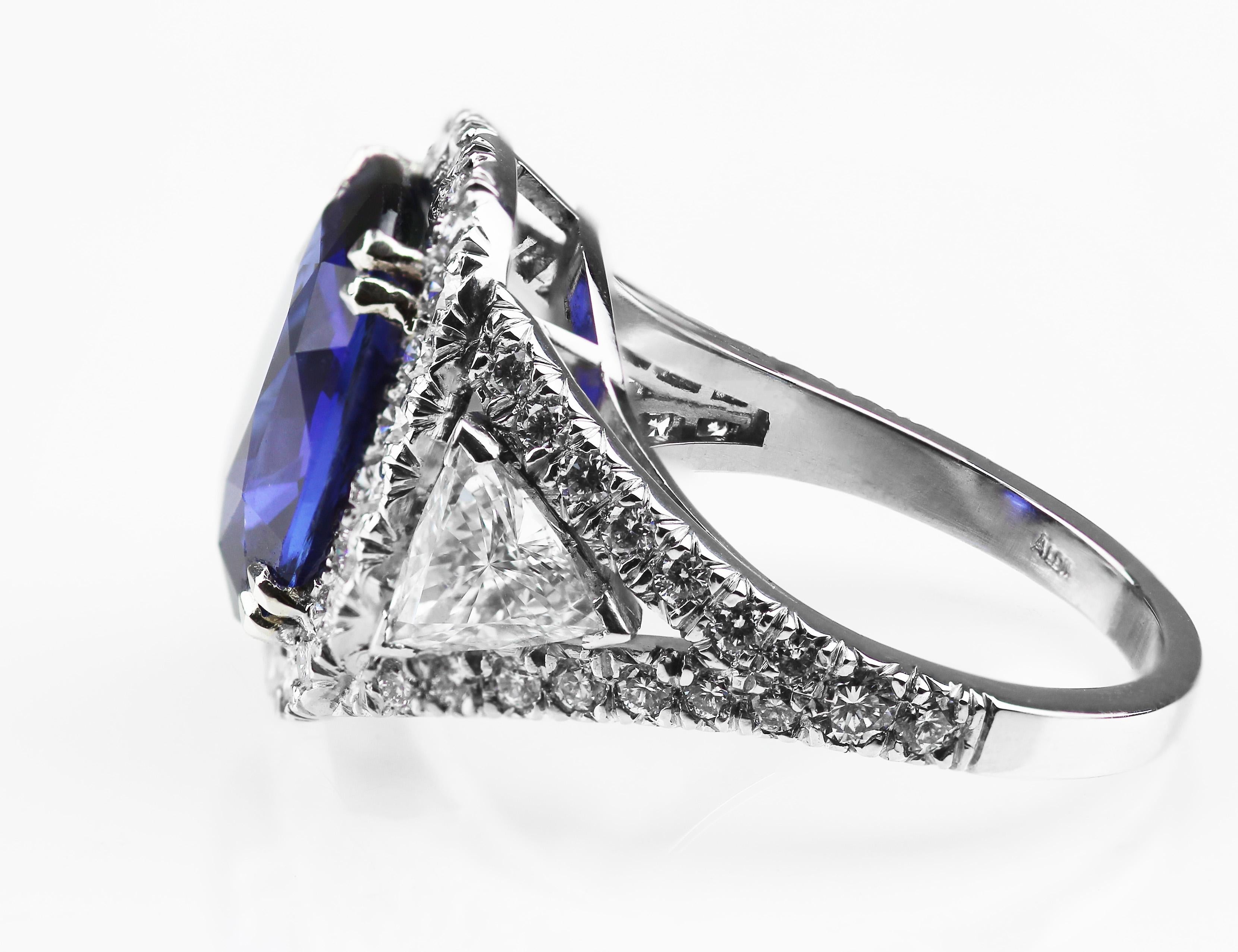 Asprey, bague saphir certifié (5,5 ct bleu royal naturel, non chauffé) et diamant Excellent état - En vente à London, GB