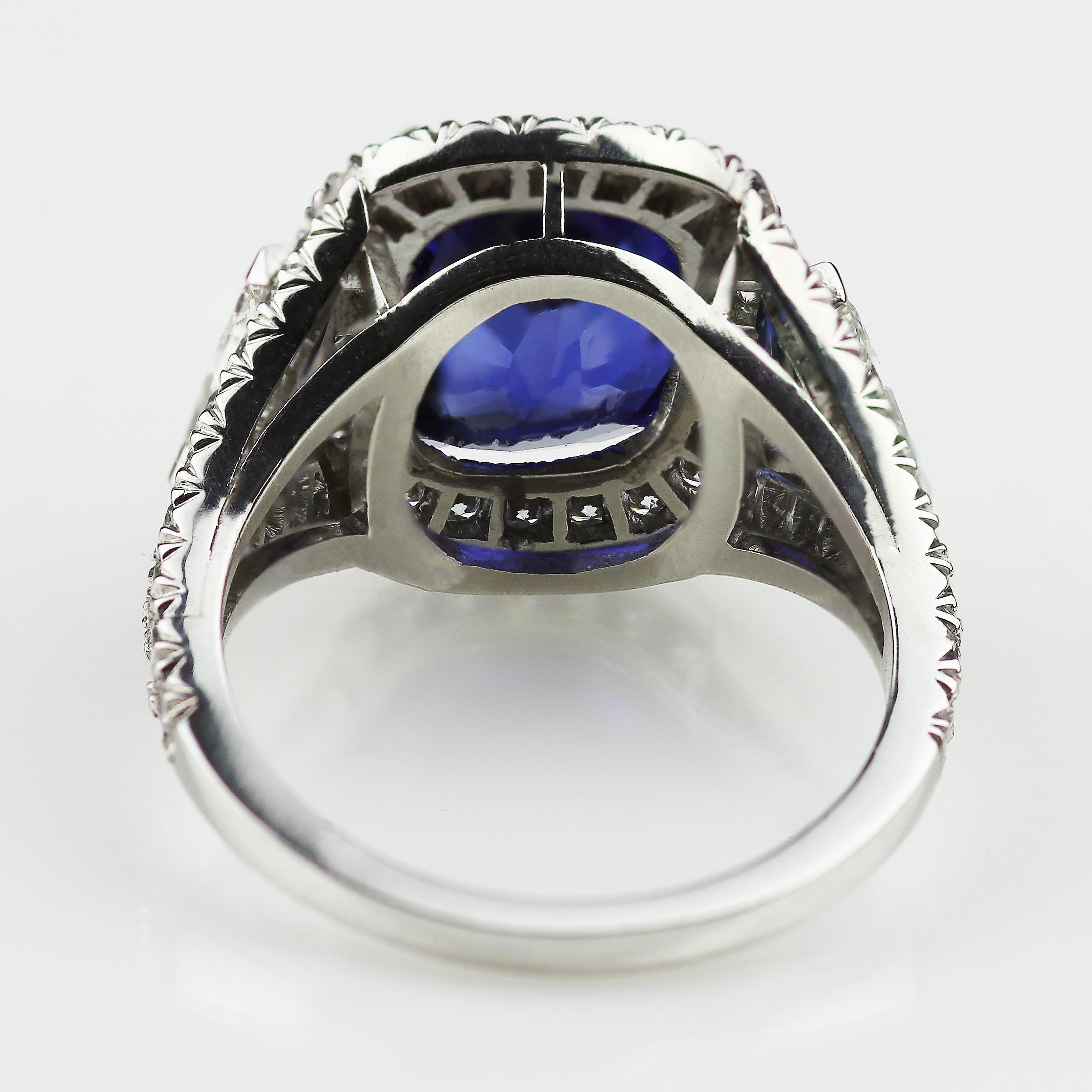 Asprey, bague saphir certifié (5,5 ct bleu royal naturel, non chauffé) et diamant en vente 3