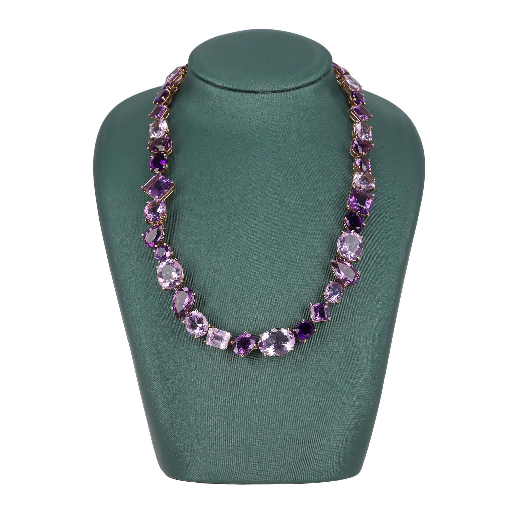 Mixed Cut Asprey Chaos Necklace With Amethyst & Kunzite In 18k Rose Gold For Sale