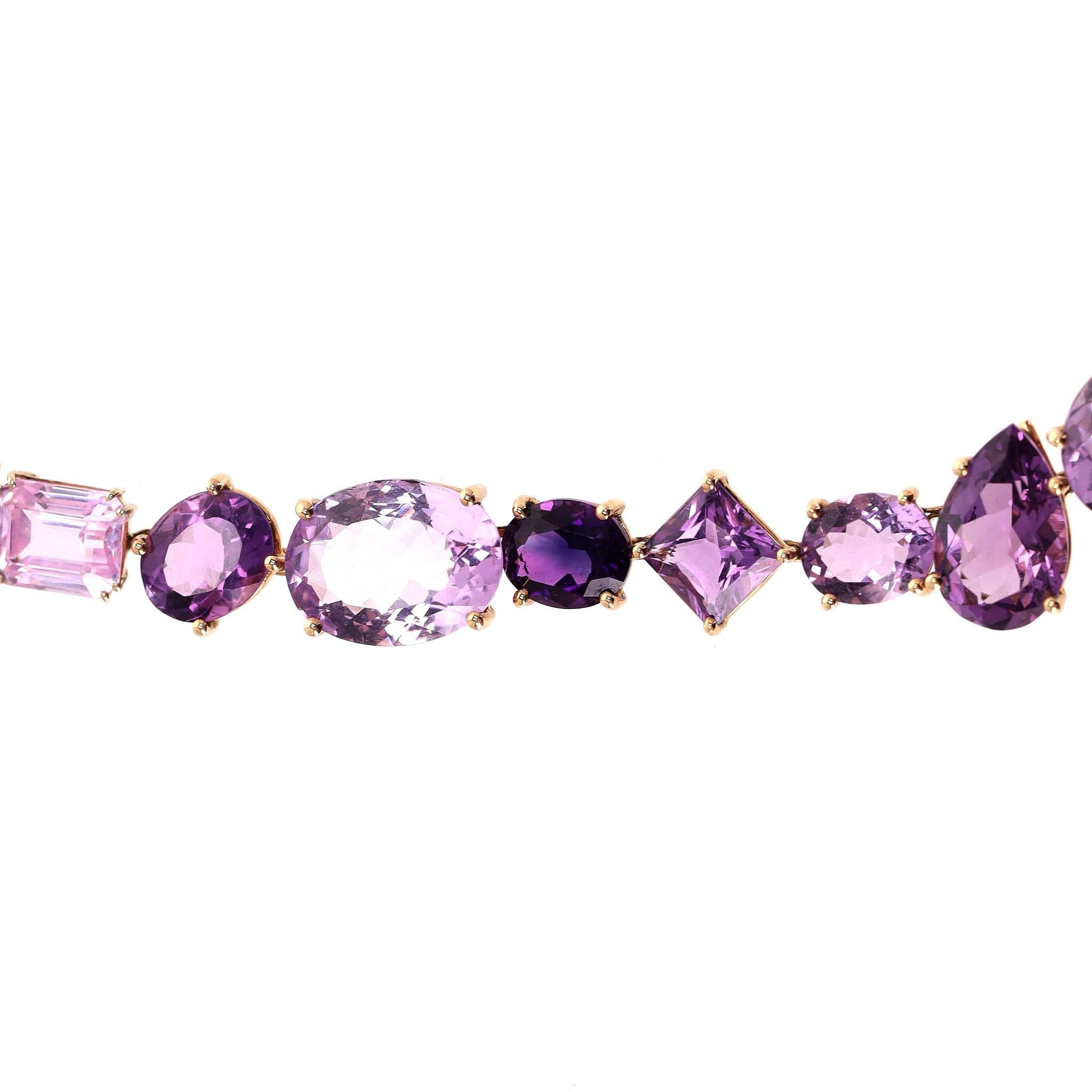 Asprey Chaos Necklace With Amethyst & Kunzite In 18k Rose Gold In Excellent Condition For Sale In London, GB