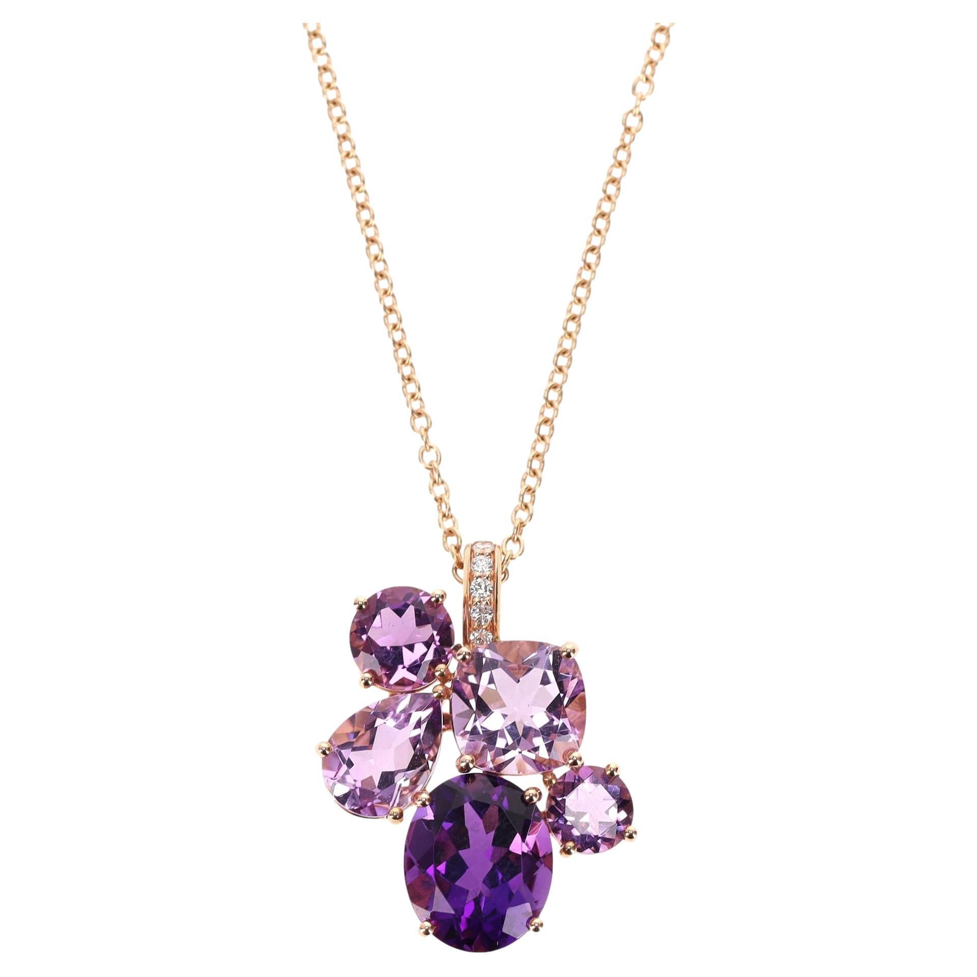 Ciondolo Chaos di Asprey con ametista, kunzite e diamante in oro rosa 18 carati in vendita
