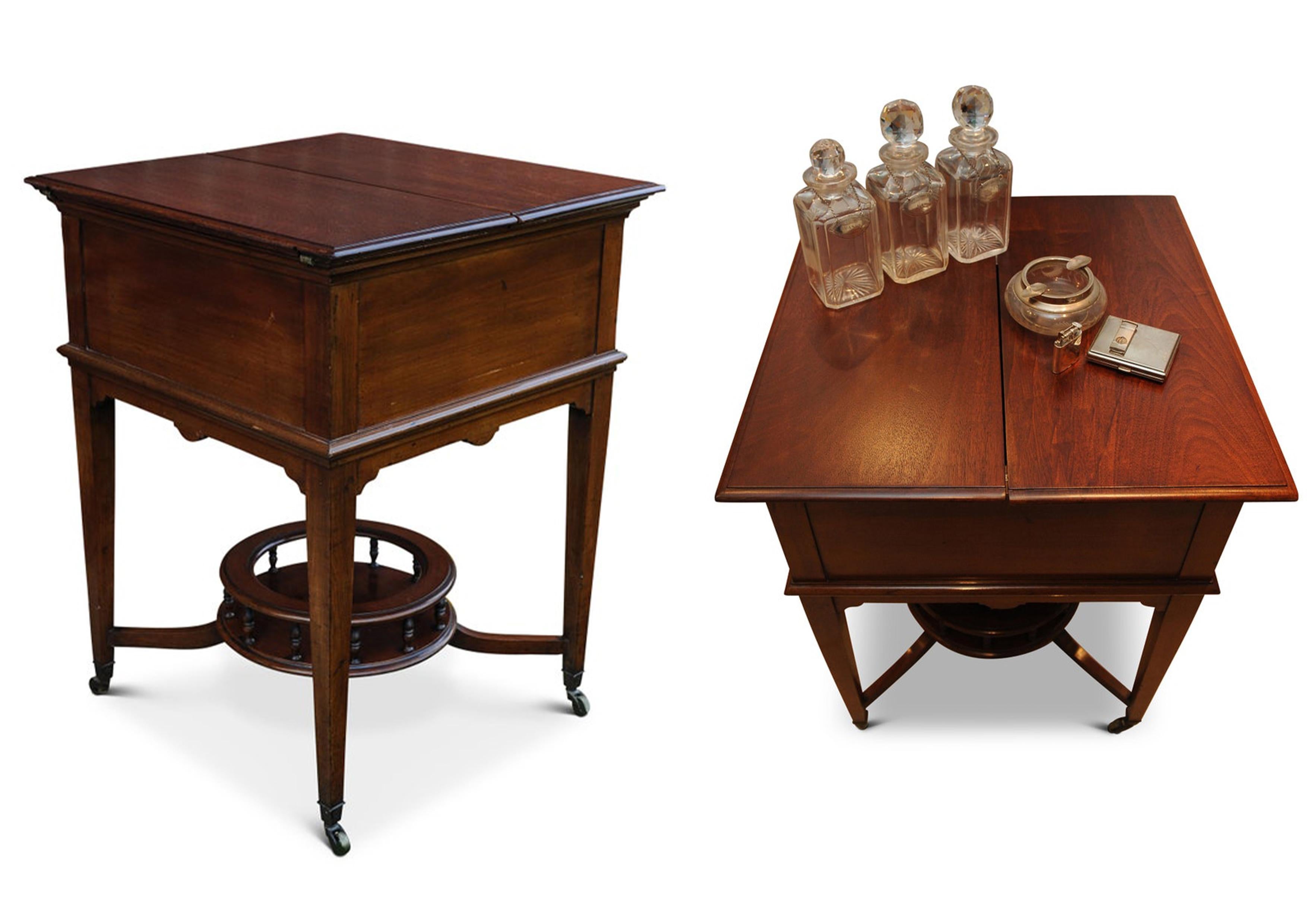 English Asprey & Co. London 1920s Mahogany Pop Up Dry Bar Drinks Cabinet and Decanters