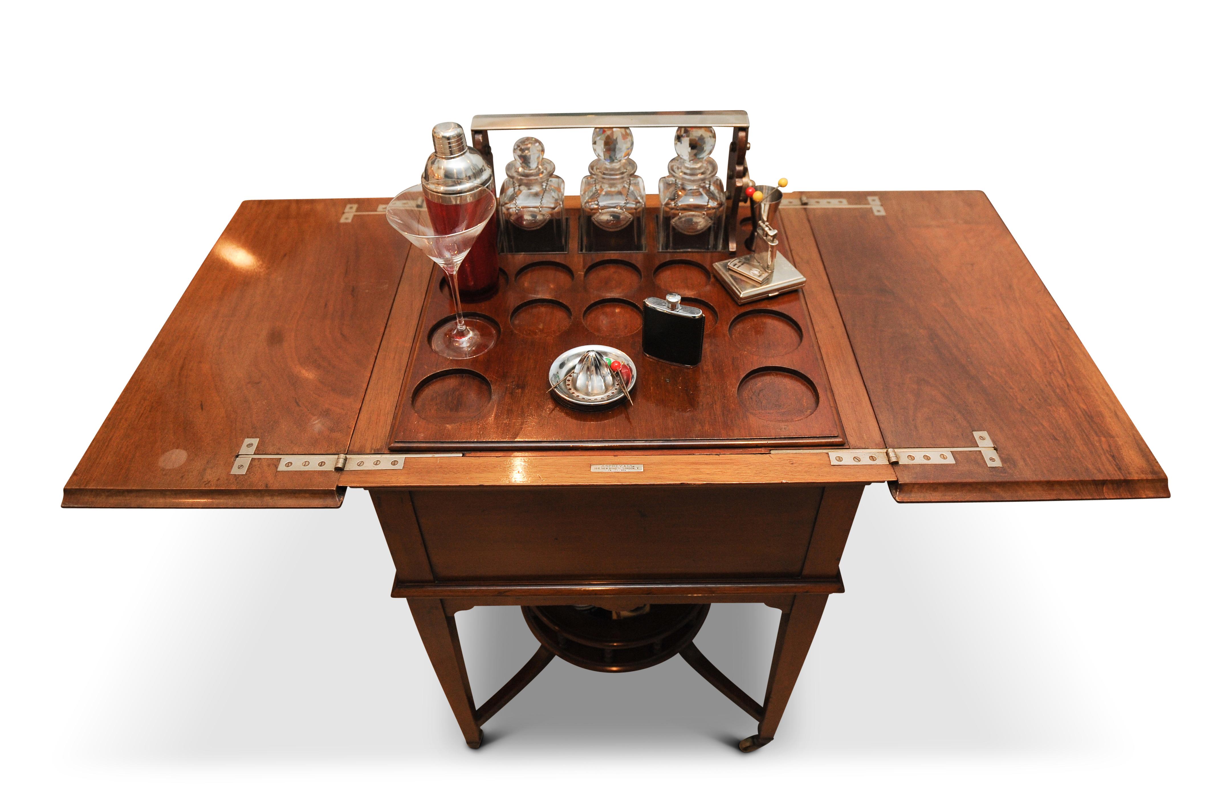 Hand-Crafted Asprey & Co. London 1920s Mahogany Pop Up Dry Bar Drinks Cabinet and Decanters