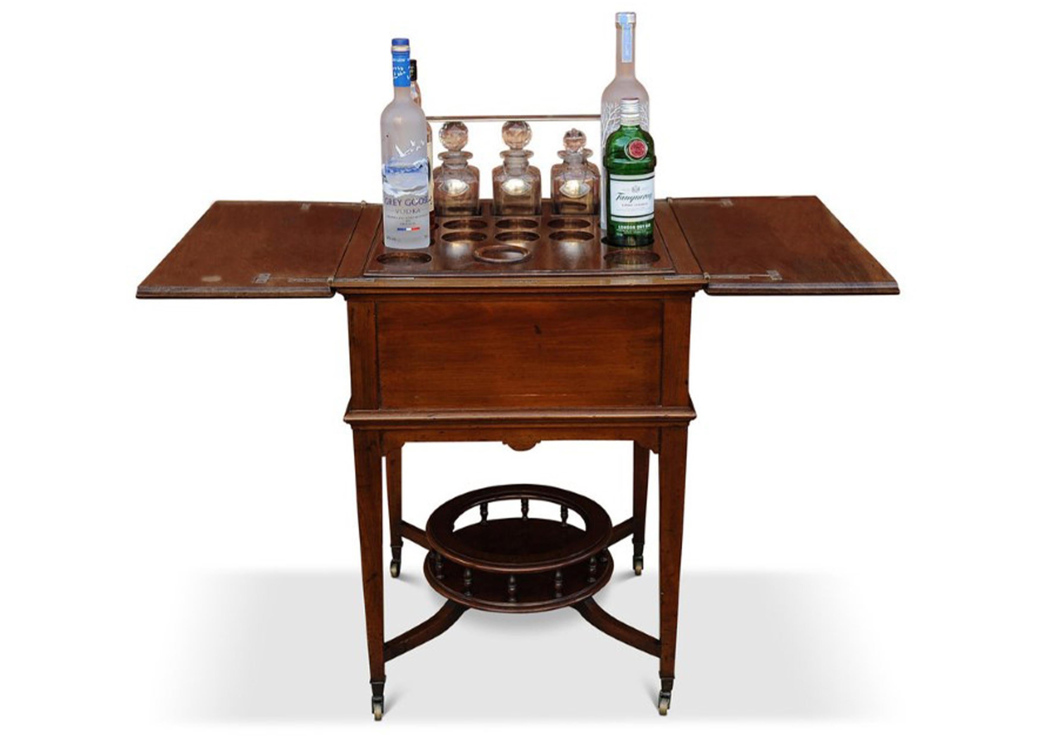 Asprey & Co. London 1920s Mahogany Pop Up Dry Bar Drinks Cabinet and Decanters In Good Condition In High Wycombe, GB