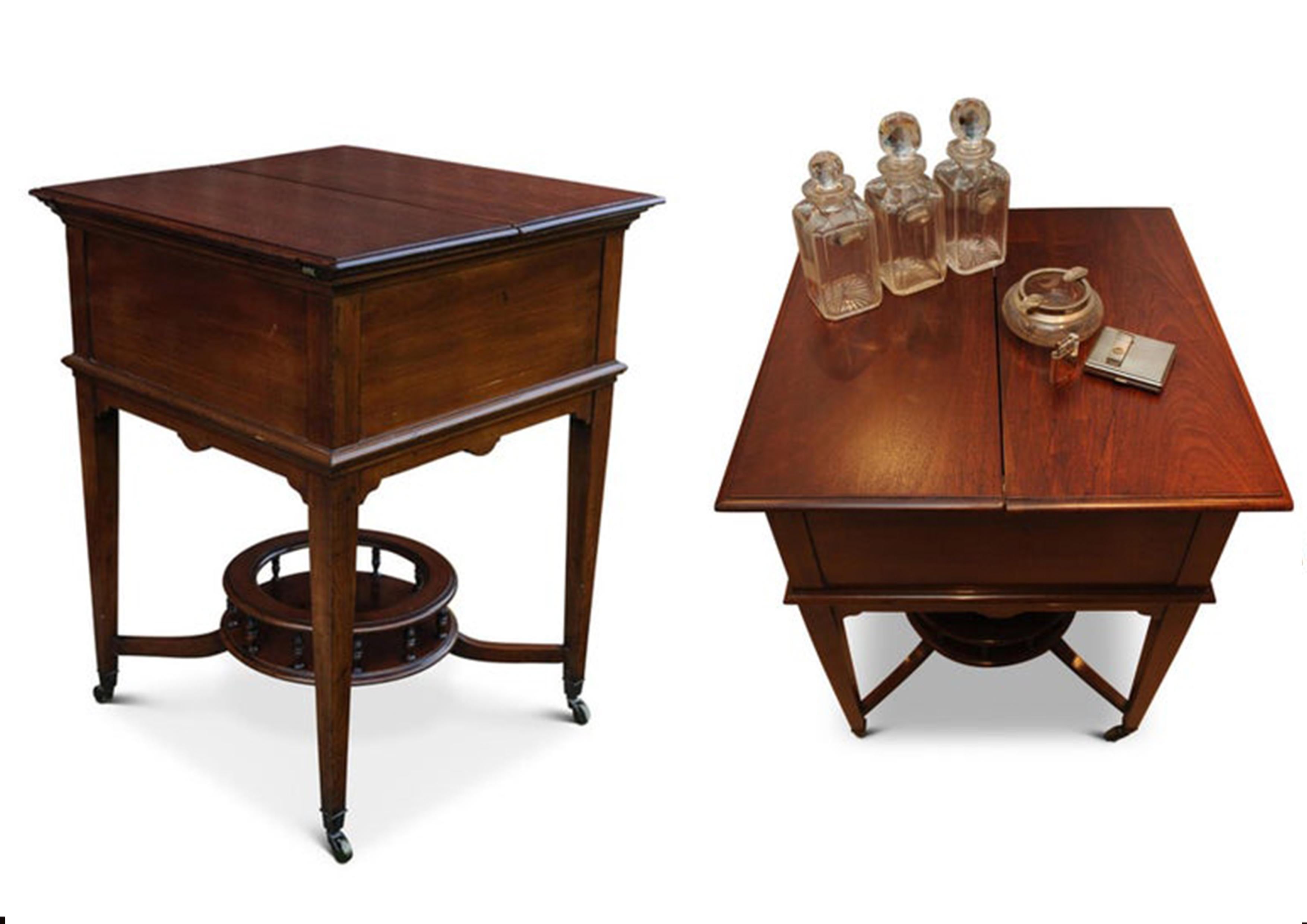 Asprey & Co. London 1920s Mahogany Pop Up Dry Bar Drinks Cabinet and Decanters In Good Condition In High Wycombe, GB