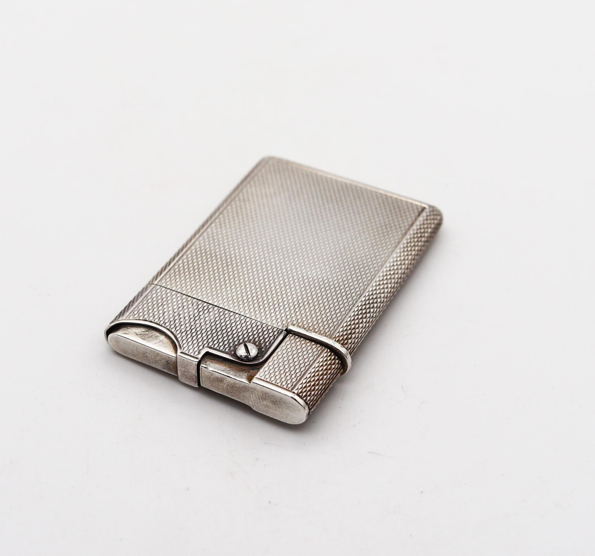 English Asprey & Co. London Guilloche Wafer Petrol Lighter In Solid .925 Sterling Silver For Sale