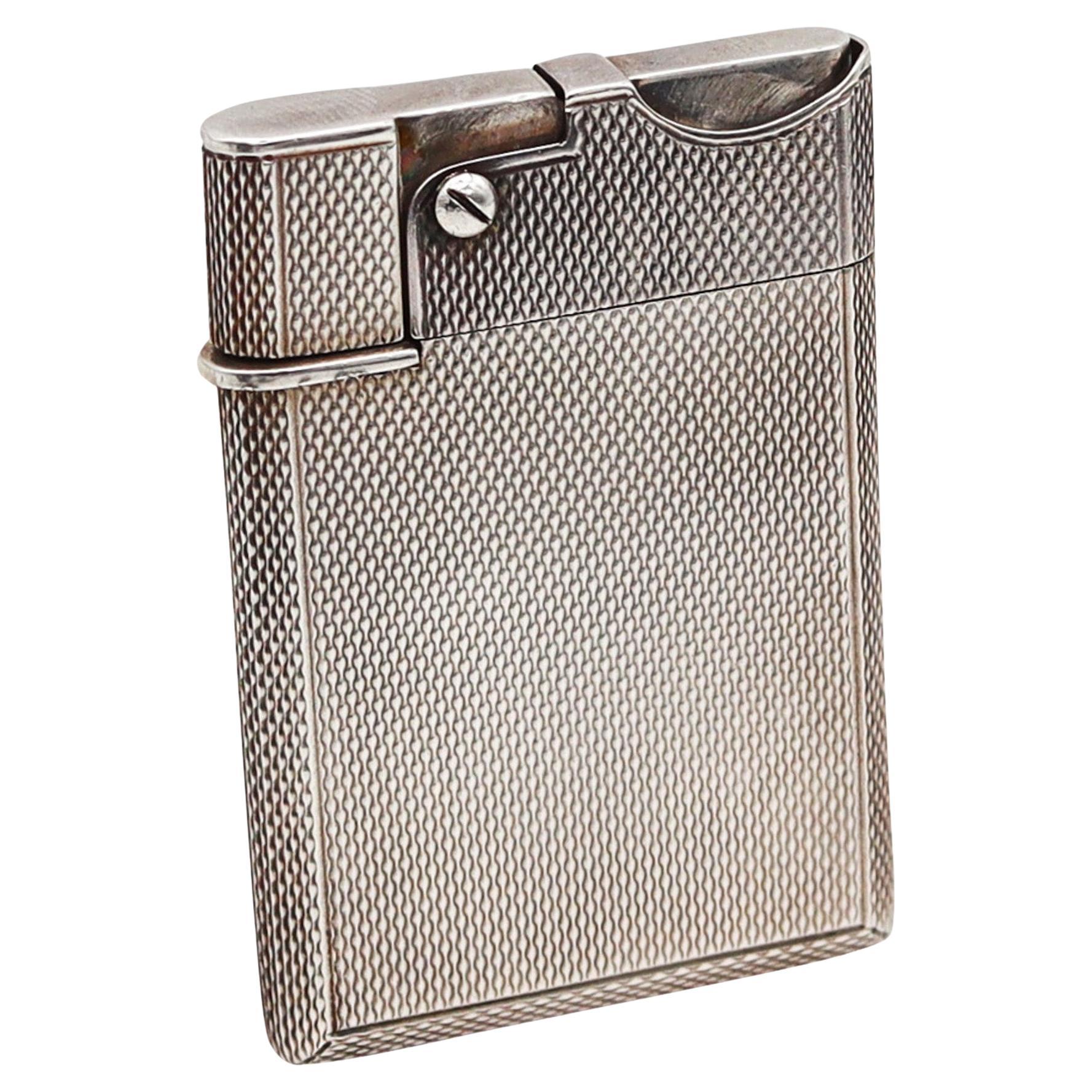 Asprey & Co. London Guilloche Wafer Petrol Lighter In Solid .925 Sterling Silver For Sale