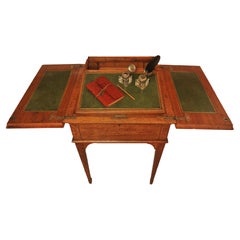 Asprey & Co. London Oak & Tooled Racing Green Leather Pop-Up Writing Table 1920s