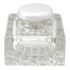 Asprey & Co. Ltd Antique Cut Glass and Sterling Silver Desk Inkwell