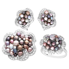 Vintage Asprey & Co. Natural Saltwater Pearl and 2.92 Carat Diamond Jewelry Set