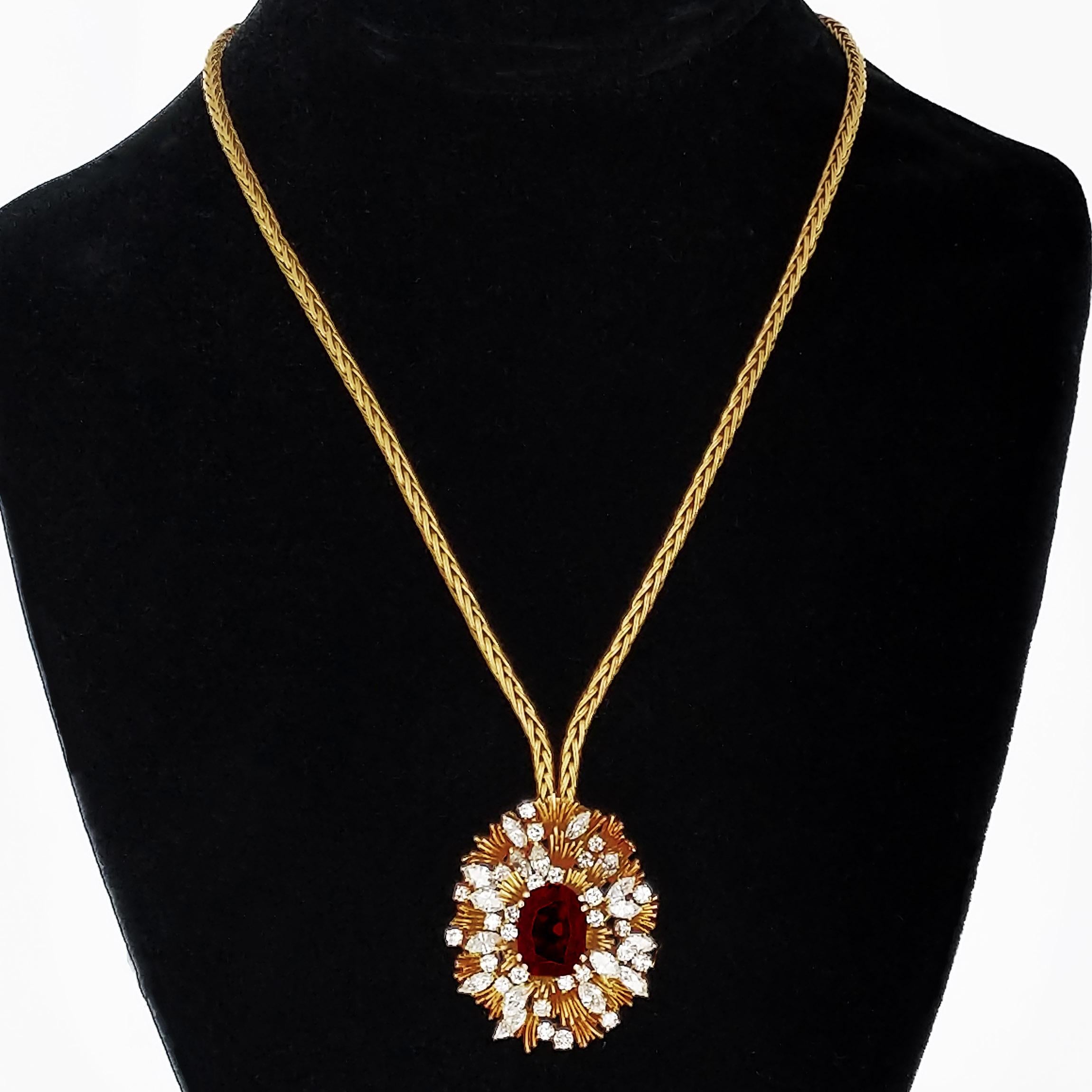 Contemporary Asprey 7.64 Carat Ruby Diamond and Yellow Gold Pendant Necklace