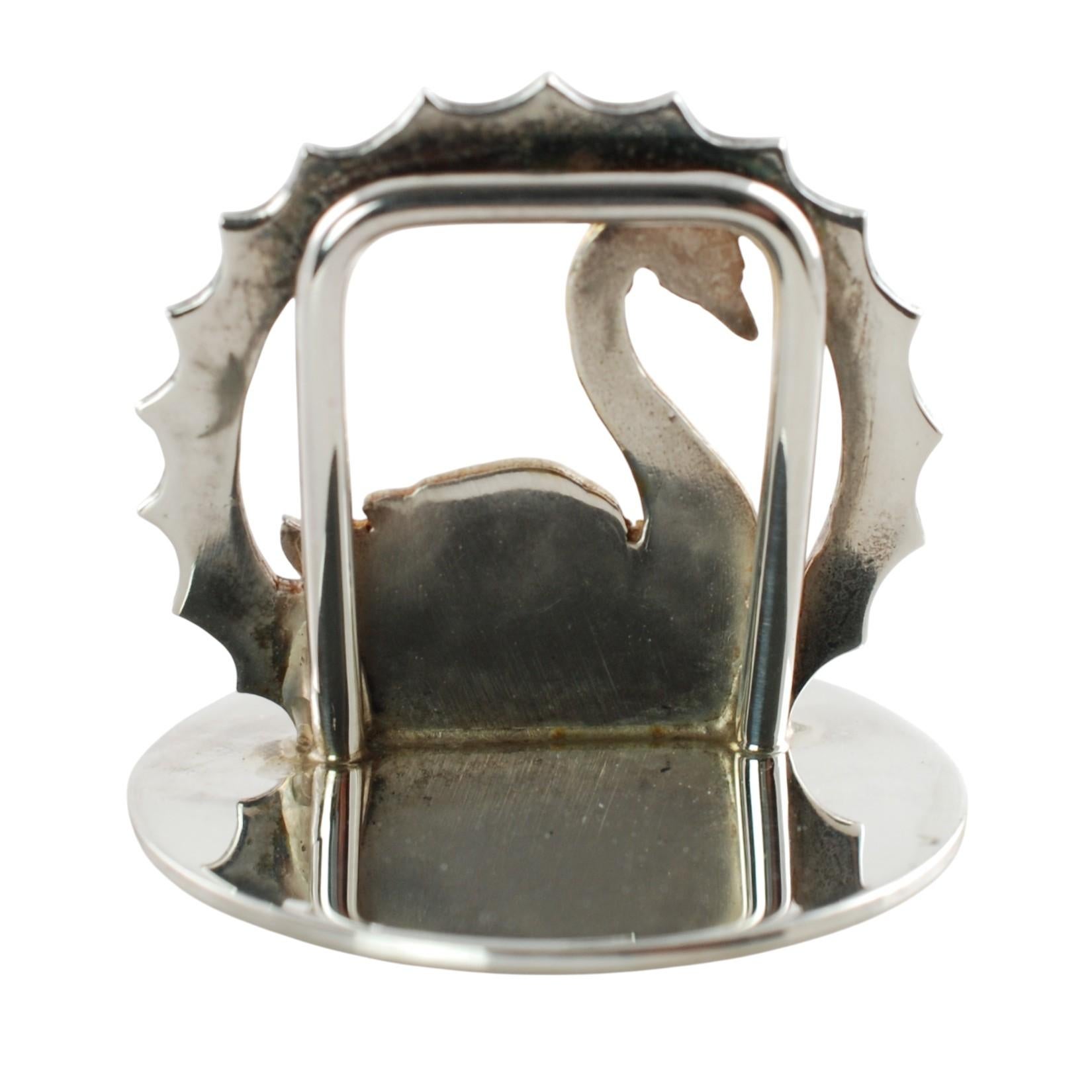 Asprey & Co Sterling Silver Cased Swan Motif Menu Place Card Holders Set of 12 Bon état - En vente à Cincinnati, OH