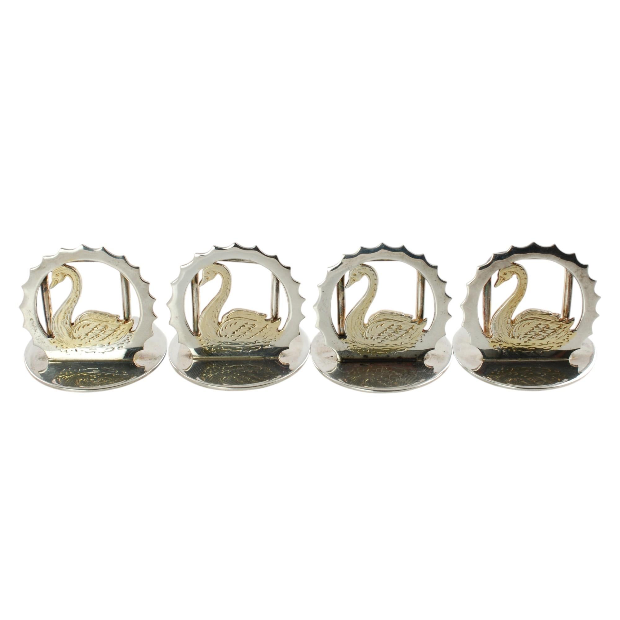 Fin du 20e siècle Asprey & Co Sterling Silver Cased Swan Motif Menu Place Card Holders Set of 12 en vente