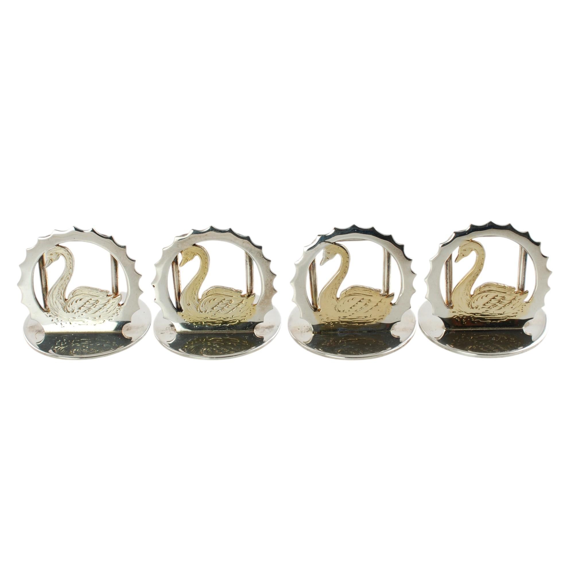 Vermeil Asprey & Co Sterling Silver Cased Swan Motif Menu Place Card Holders Set of 12 en vente