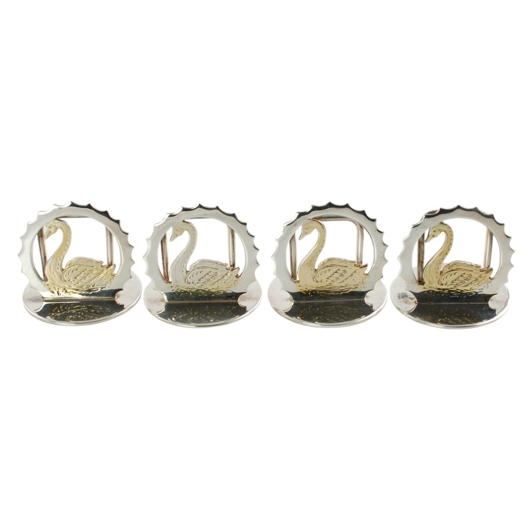 Asprey & Co Sterling Silver Cased Swan Motif Menu Place Card Holders Set of 12 en vente 1