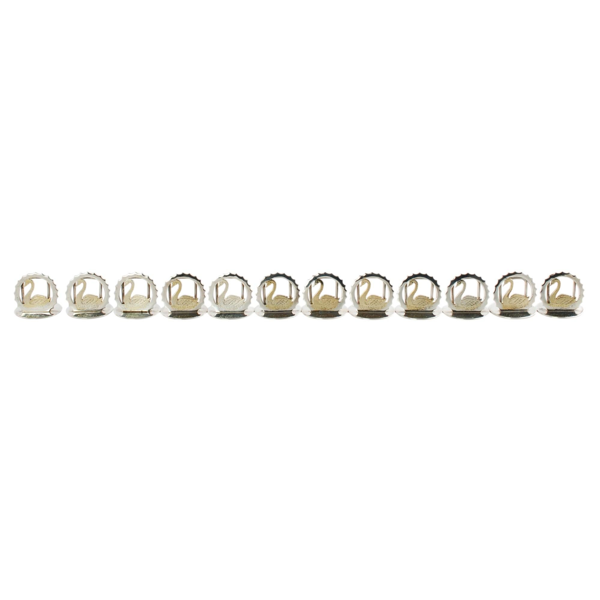 Asprey & Co Sterling Silver Cased Swan Motif Menu Place Card Holders Set of 12 en vente 2