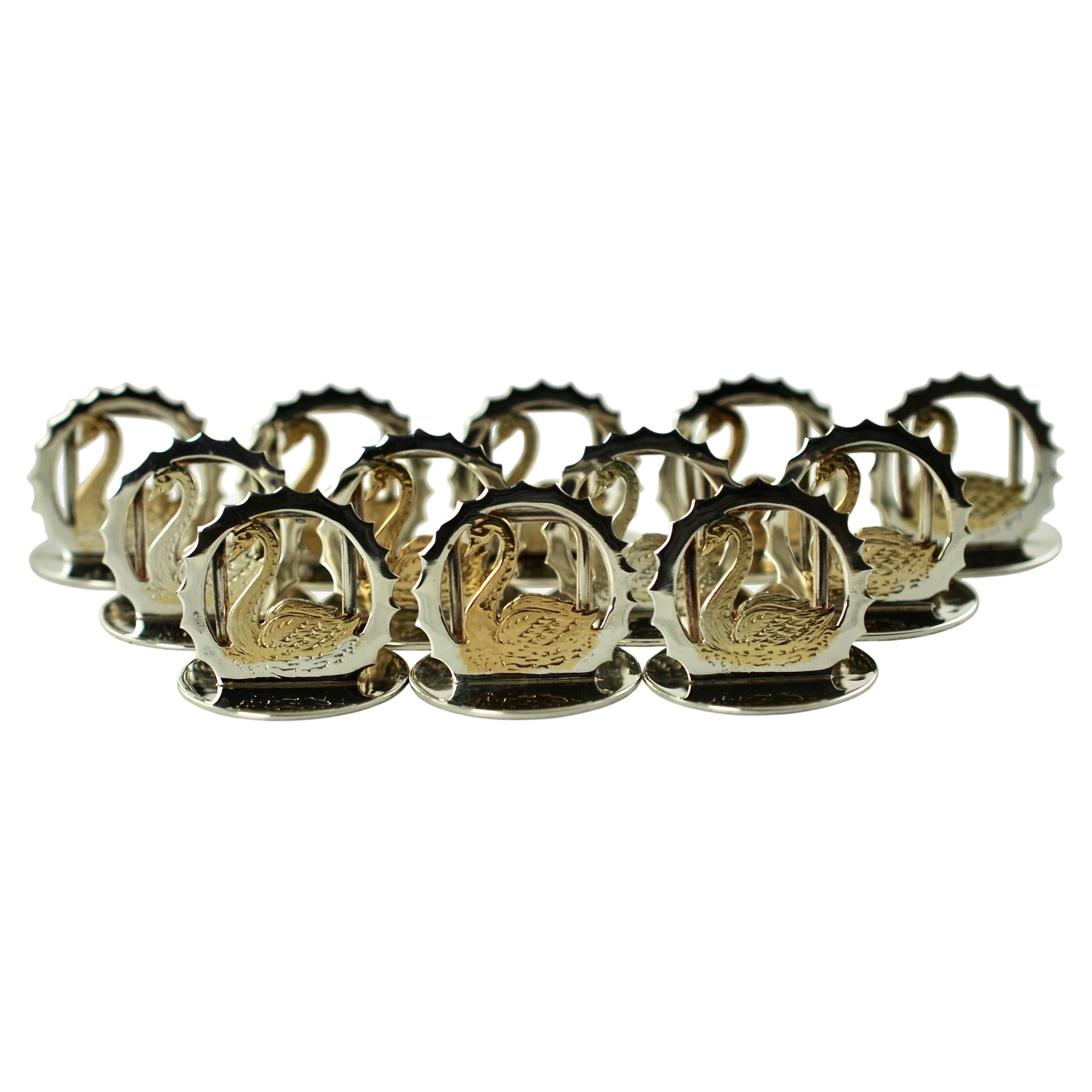 Asprey & Co Sterling Silver Cased Swan Motif Menu Place Card Holders Set of 12