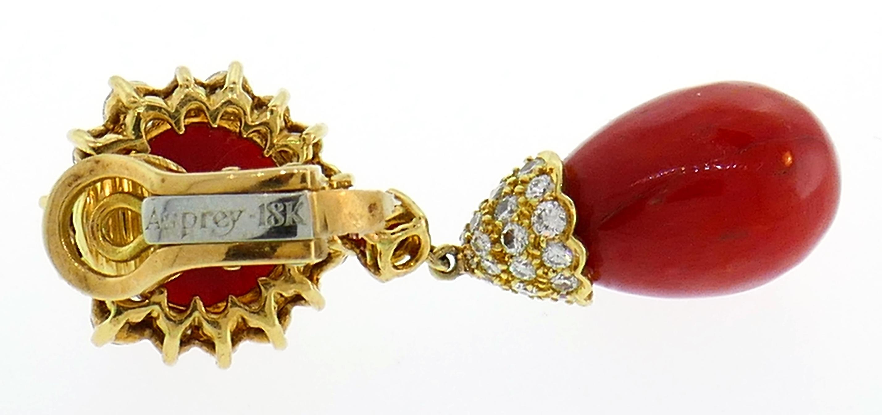 Women's Asprey Coral Diamond Yellow Gold Earrings