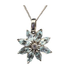 Asprey Daisy Aquamarine and Diamond Pendant in 18 Karat White Gold, Circa 1990