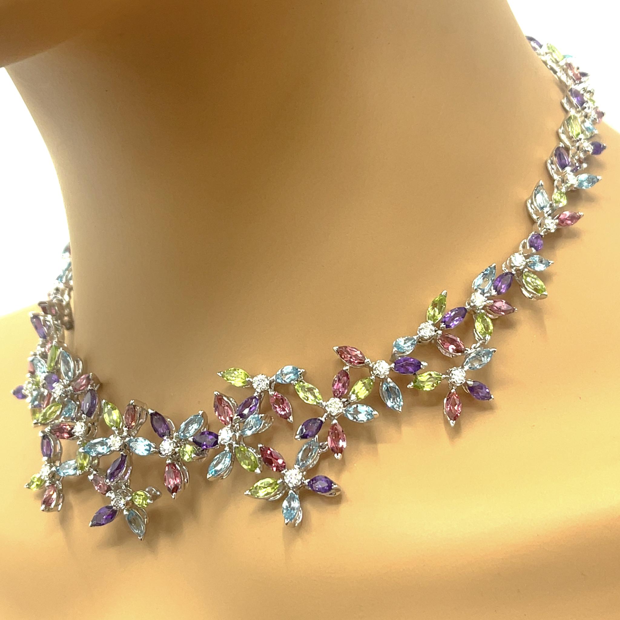 Halskette aus der Asprey Daisy Kollektion, mehrfarbiges Halbedelstein- und Diamanten 5