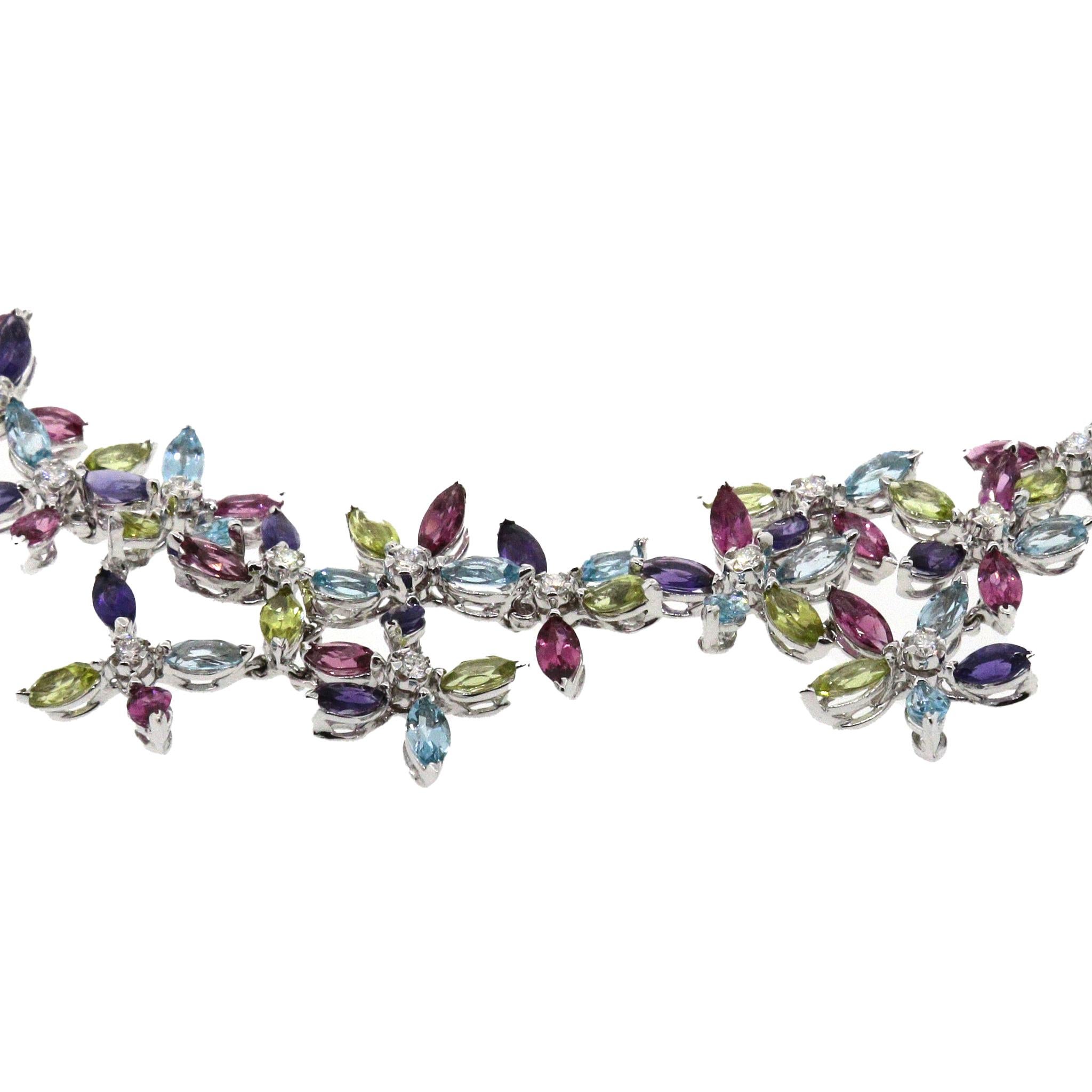 Halskette aus der Asprey Daisy Kollektion, mehrfarbiges Halbedelstein- und Diamanten (Rundschliff)