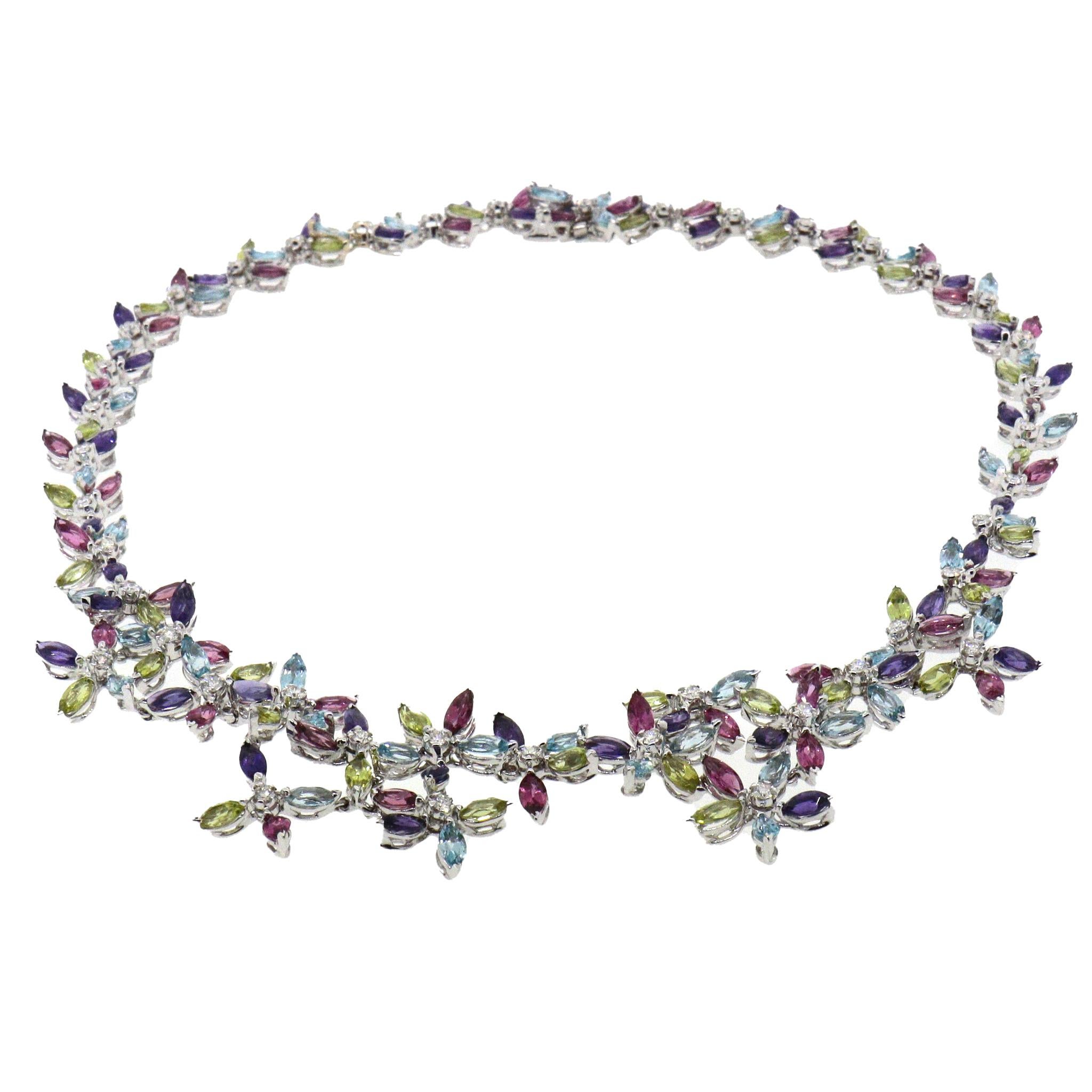 Halskette aus der Asprey Daisy Kollektion, mehrfarbiges Halbedelstein- und Diamanten im Zustand „Hervorragend“ in New York, NY