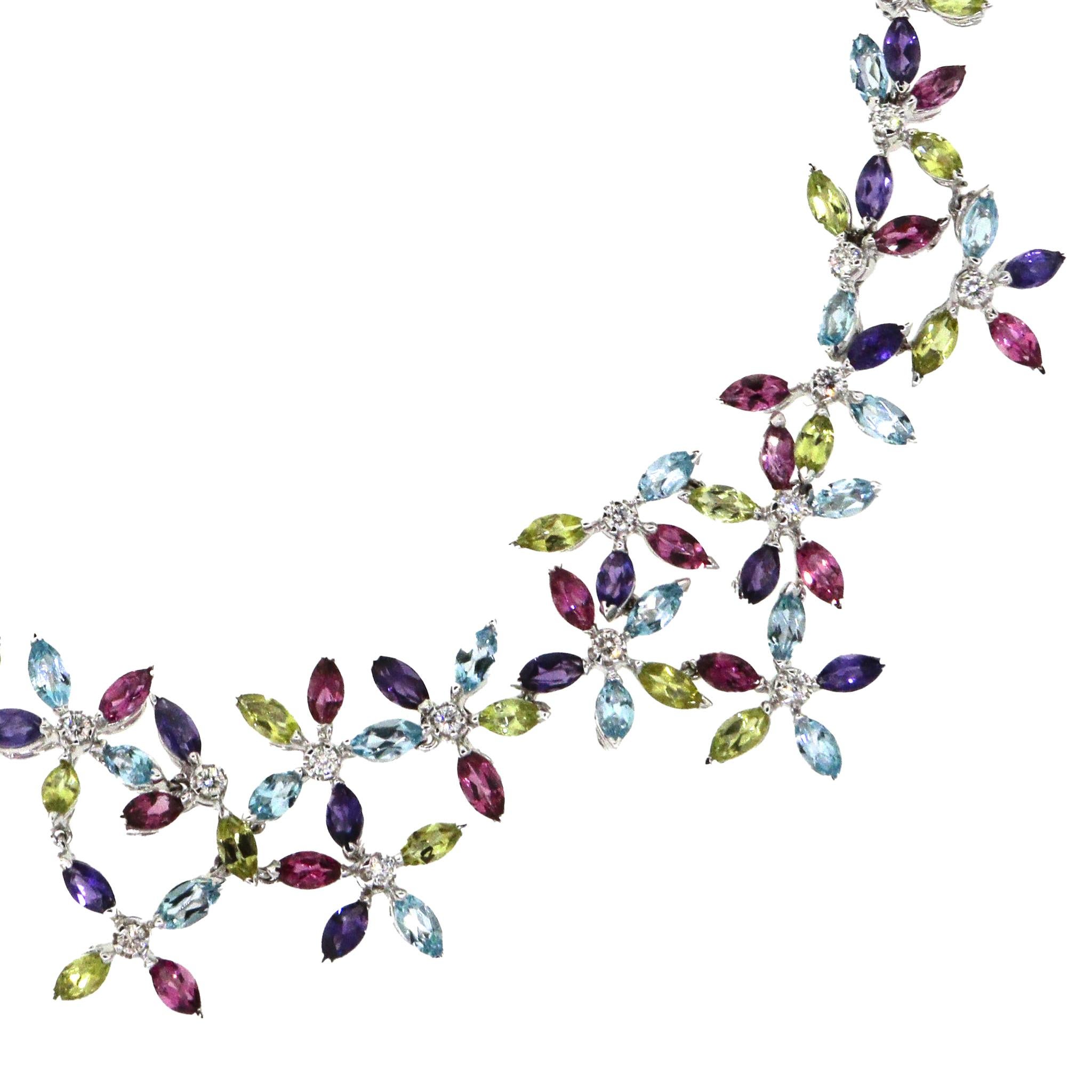 Halskette aus der Asprey Daisy Kollektion, mehrfarbiges Halbedelstein- und Diamanten Damen