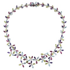 Halskette aus der Asprey Daisy Kollektion, mehrfarbiges Halbedelstein- und Diamanten