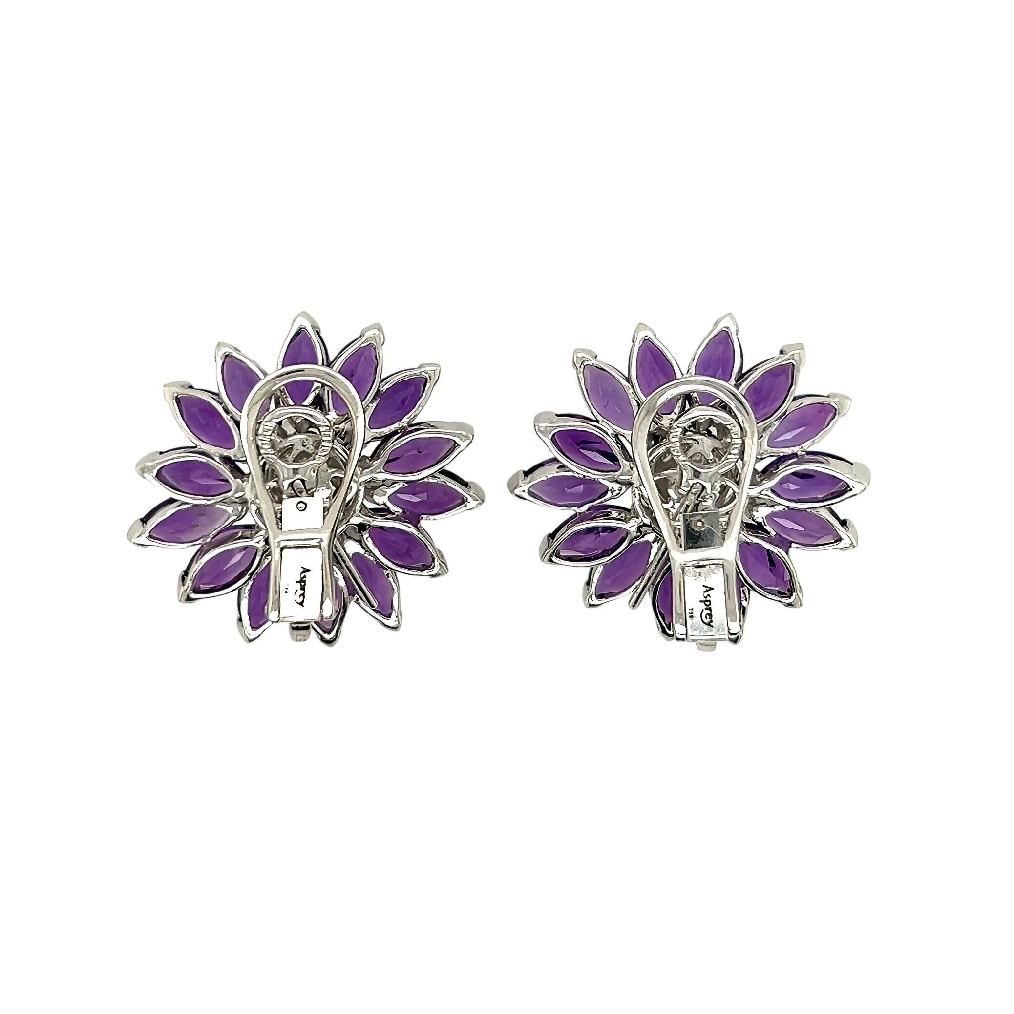 ASPREY Daisy Medium Amethyst Diamond Earrings en Bueno estado para la venta en New York, NY