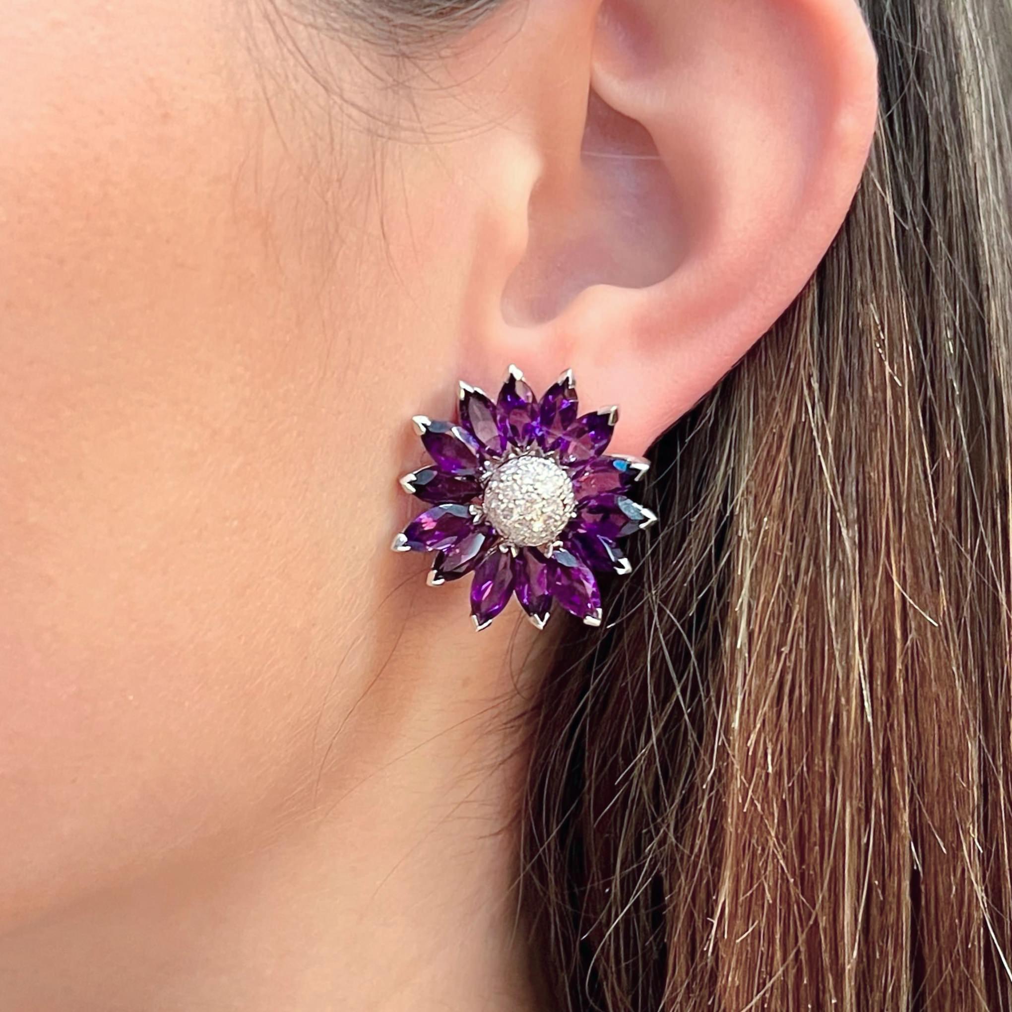 De las mujeres ASPREY Daisy Medium Amethyst Diamond Earrings en venta