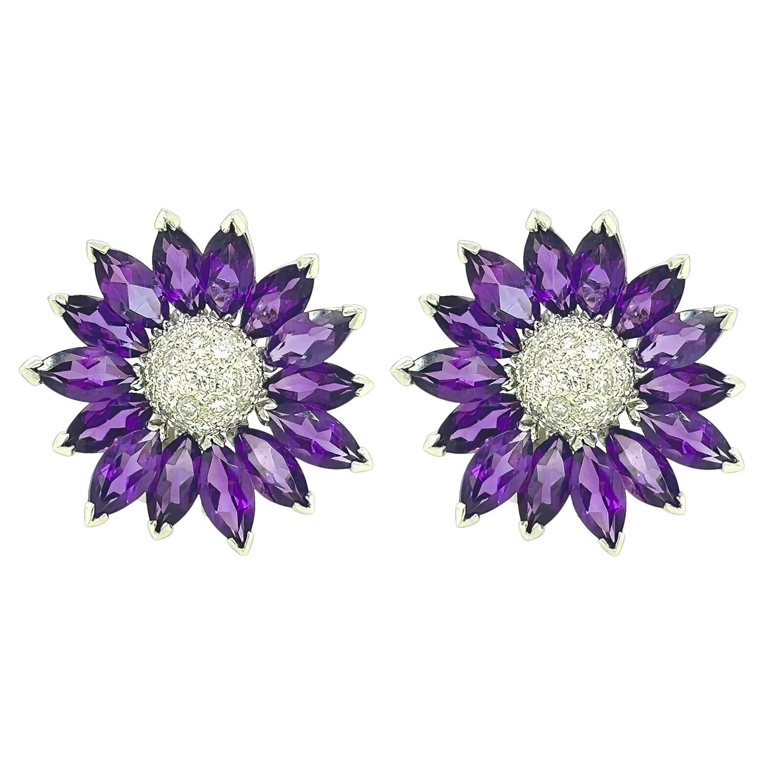 ASPREY Daisy Medium Amethyst Diamond Earrings