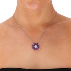 Asprey Daisy Pendant in Amethyst & Diamond With 18k White Gold Necklace
