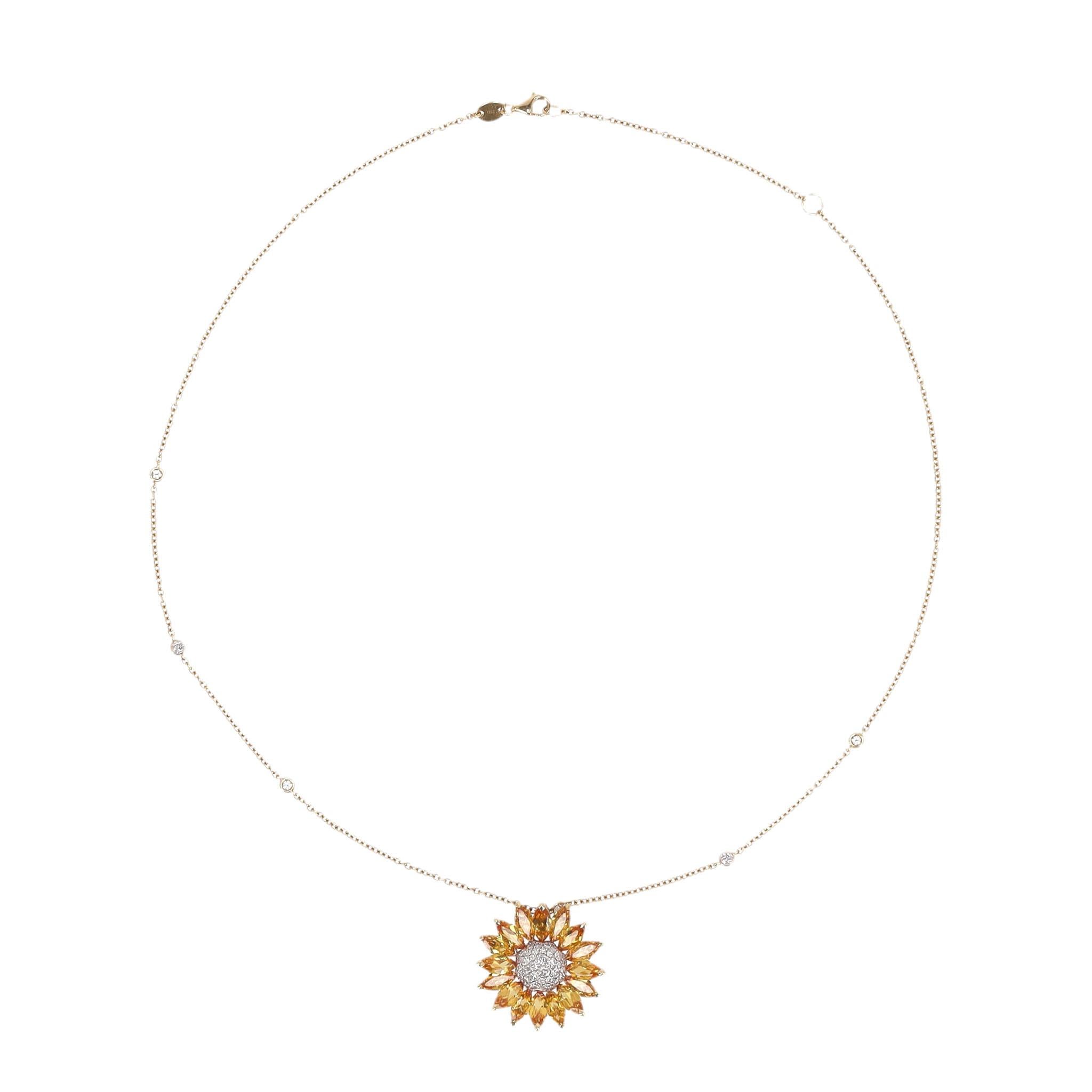 Asprey Gänseblümchen Anhänger in Gelb Saphir & Diamant mit 18k Gold Halskette im Zustand „Hervorragend“ im Angebot in London, GB