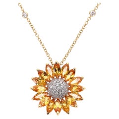 Asprey Daisy Pendant in Yellow Sapphire & Diamond With 18k Gold Necklace