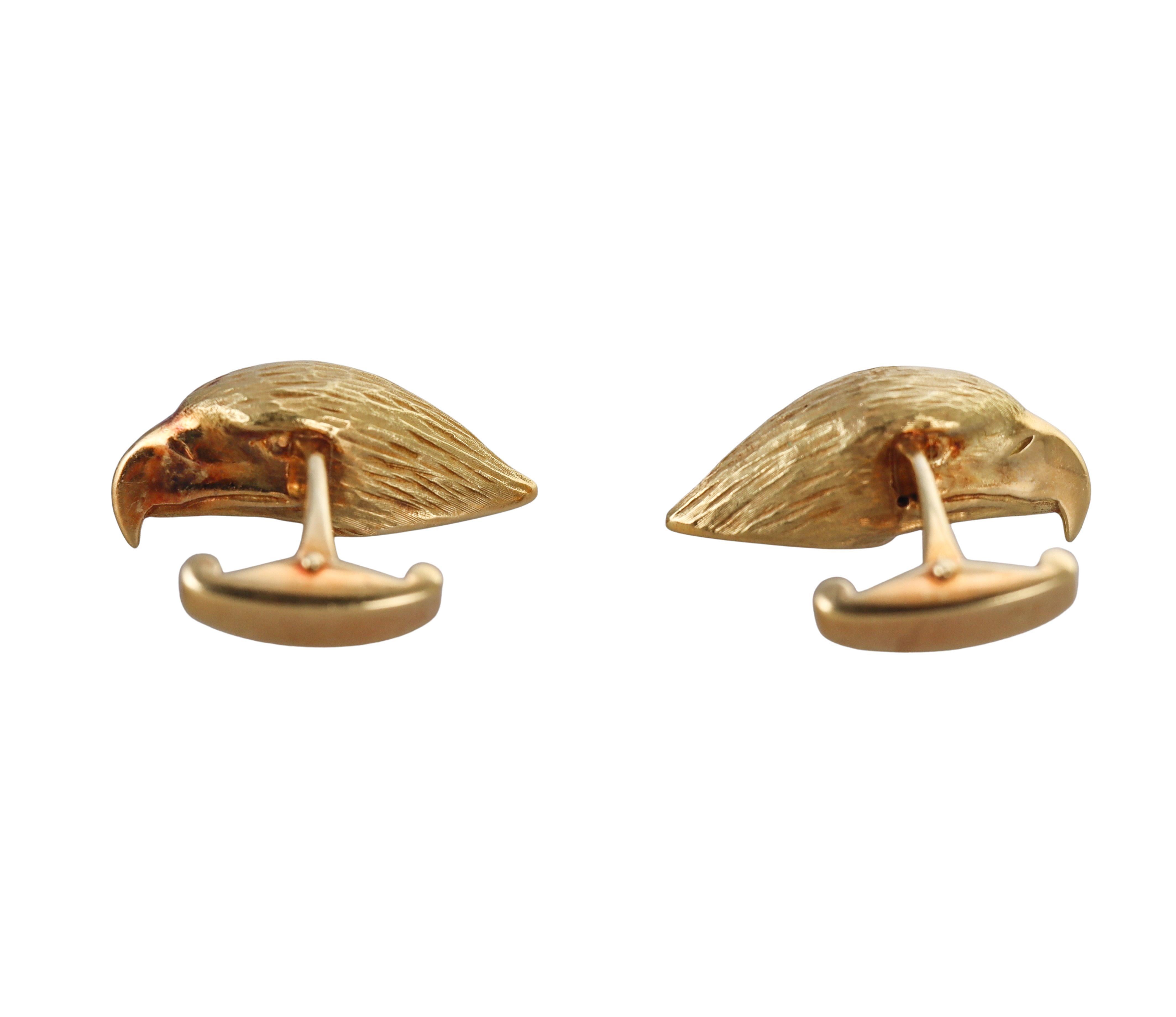 Round Cut Asprey Deakin & Francis  Ruby 18k Gold Eagle Head Cufflinks For Sale