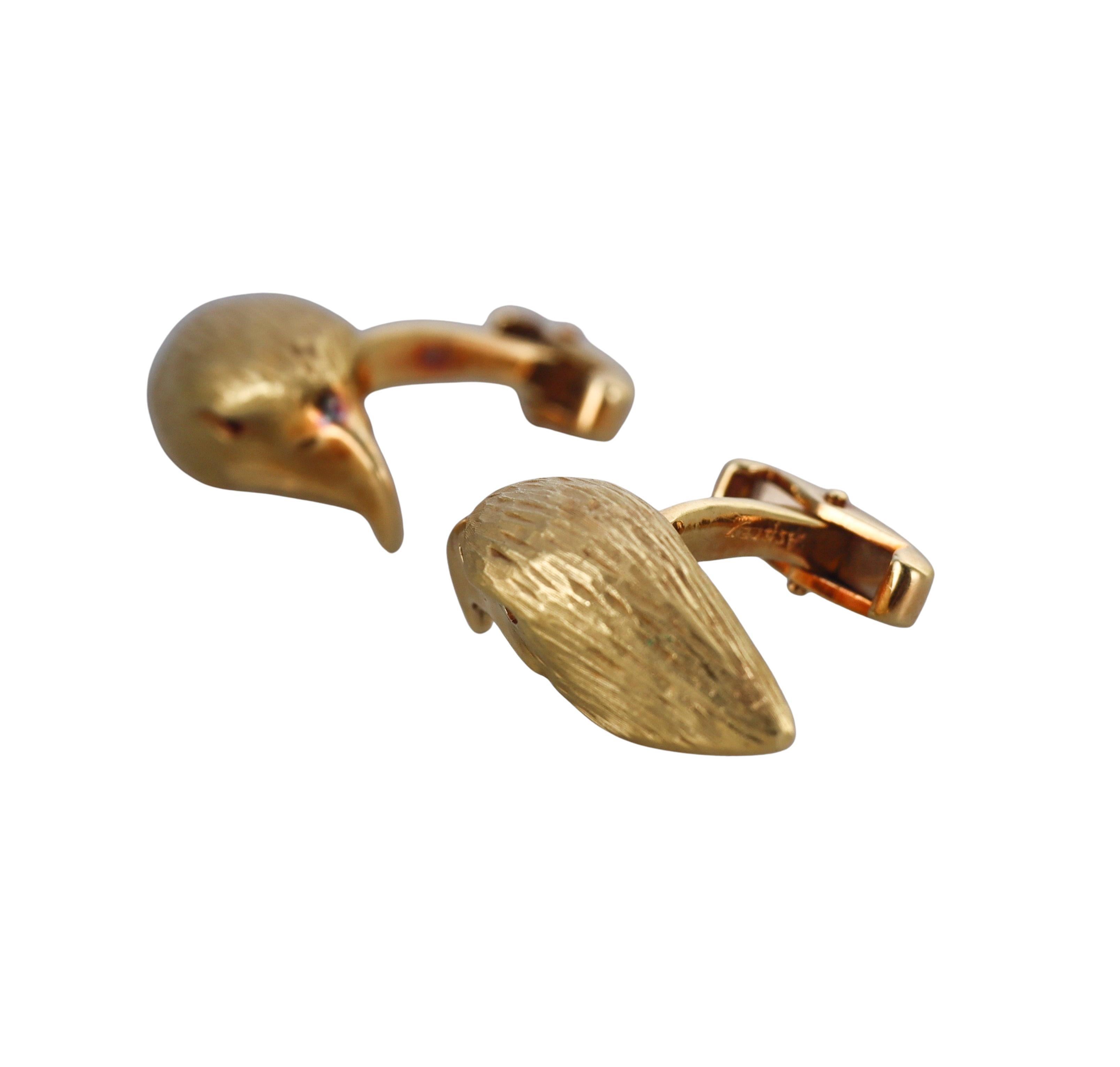 Asprey Deakin & Francis  Ruby 18k Gold Eagle Head Cufflinks For Sale 1
