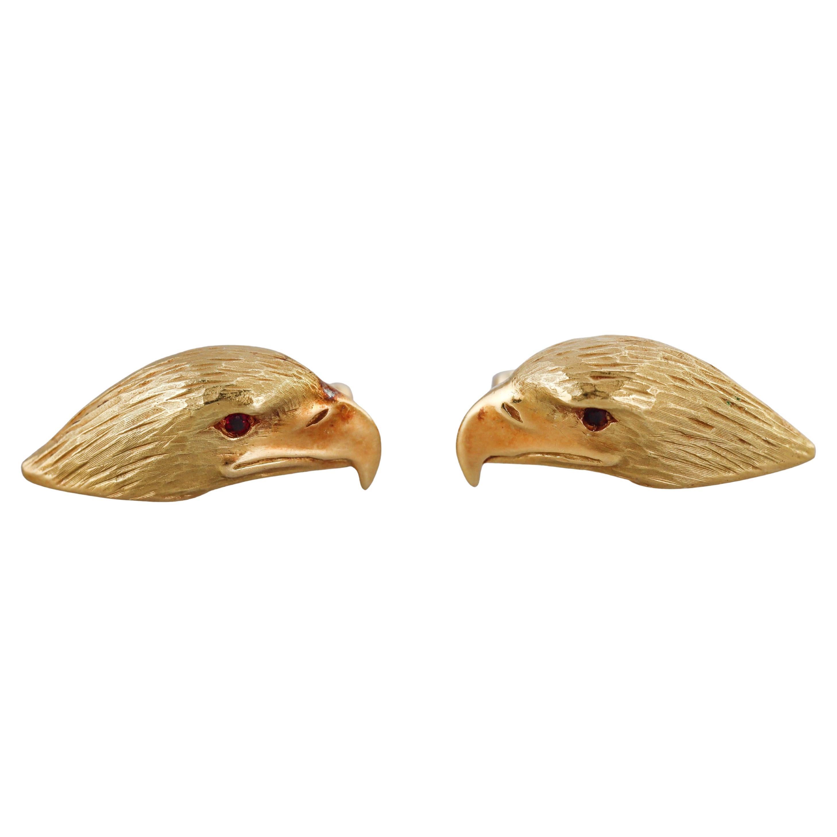 Asprey Deakin & Francis  Gemelos cabeza de águila de oro de 18 quilates rubí