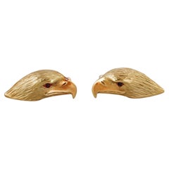 Asprey Deakin & Francis  Ruby 18k Gold Eagle Head Cufflinks