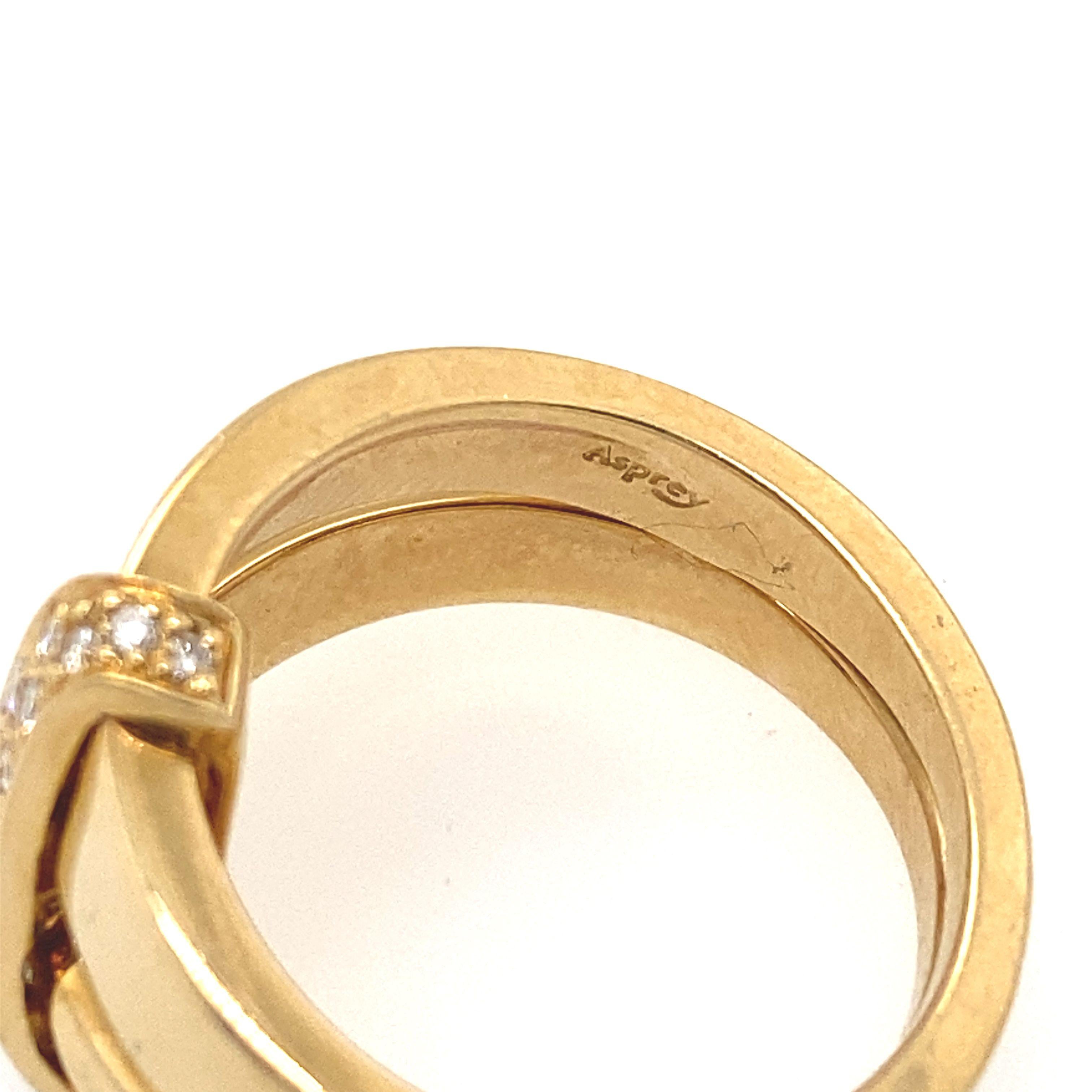 Modern Asprey Diamond 2-Band Ring, Set With 0.25ct Diamonds In 18ct Yellow Gold