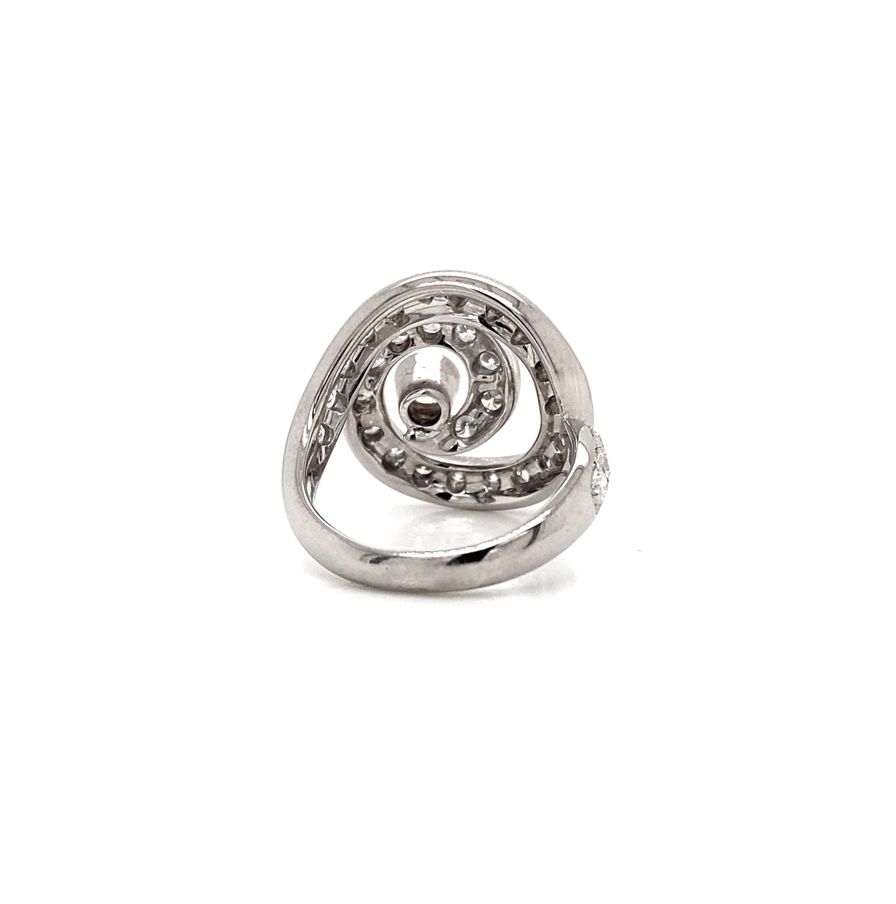 Brilliant Cut Asprey Diamond and 18 Carat White Gold Open Work Swirl Cocktail Ring For Sale