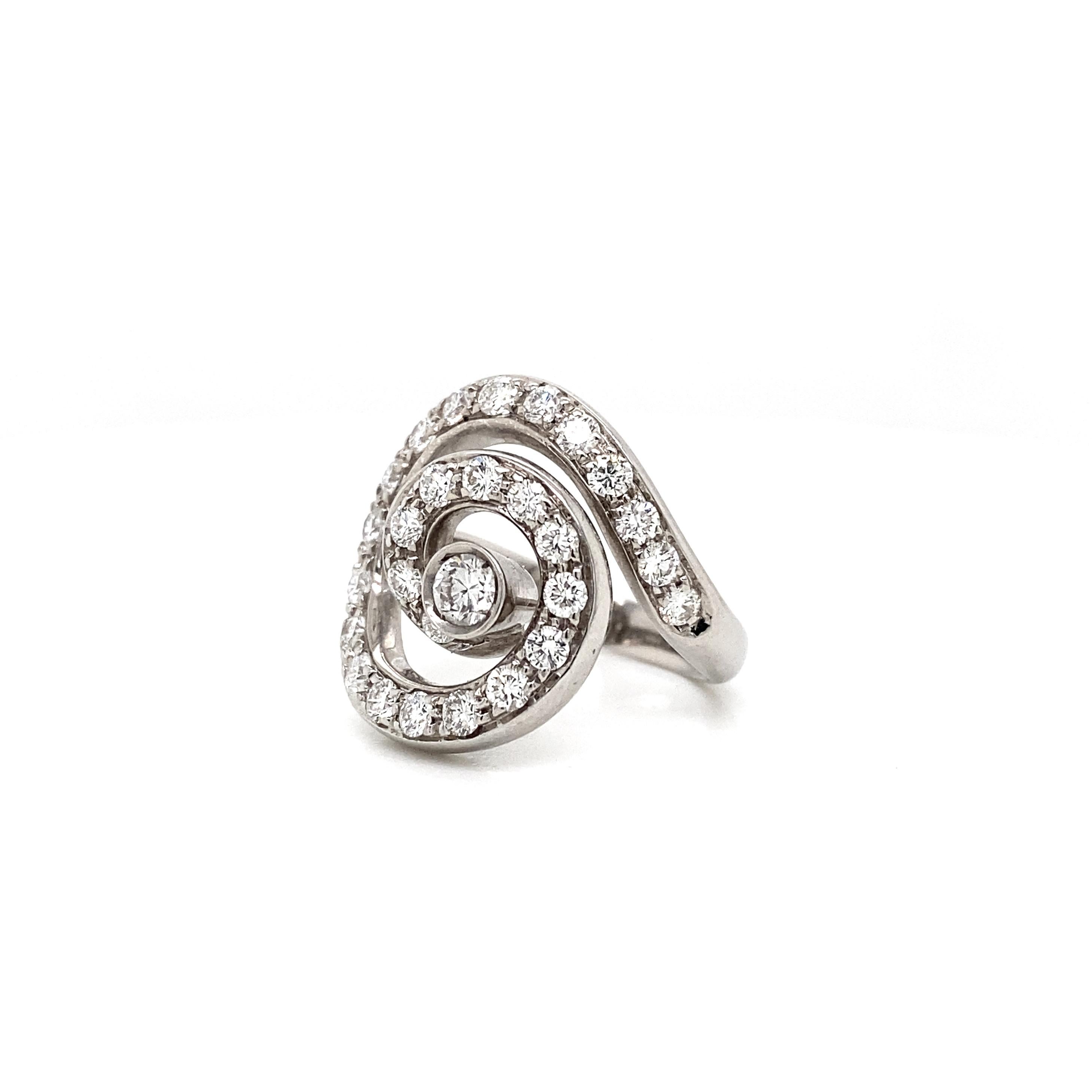 Women's or Men's Asprey Diamond and 18 Carat White Gold Open Work Swirl Cocktail Ring For Sale