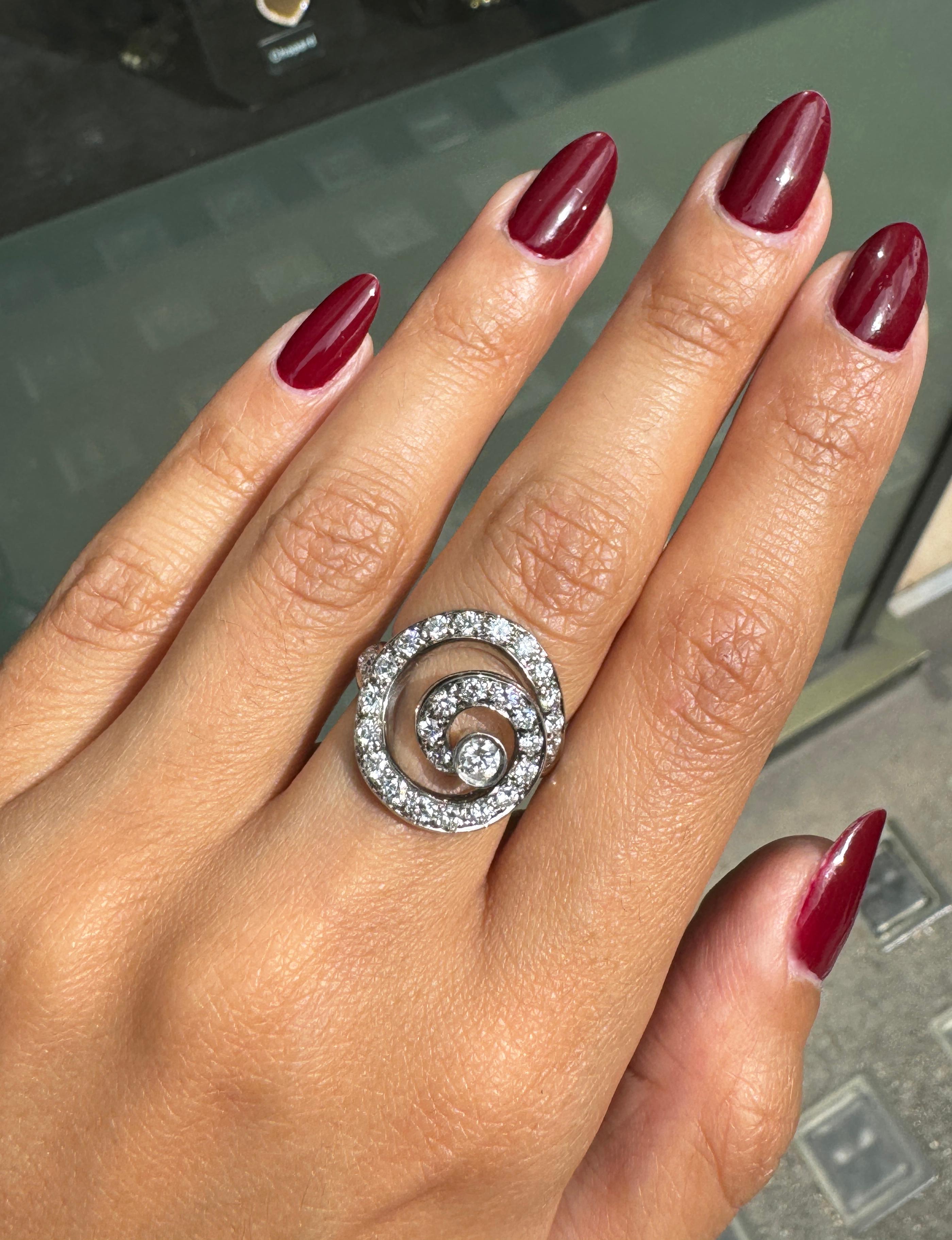Asprey Diamond and 18 Carat White Gold Open Work Swirl Cocktail Ring For Sale 2